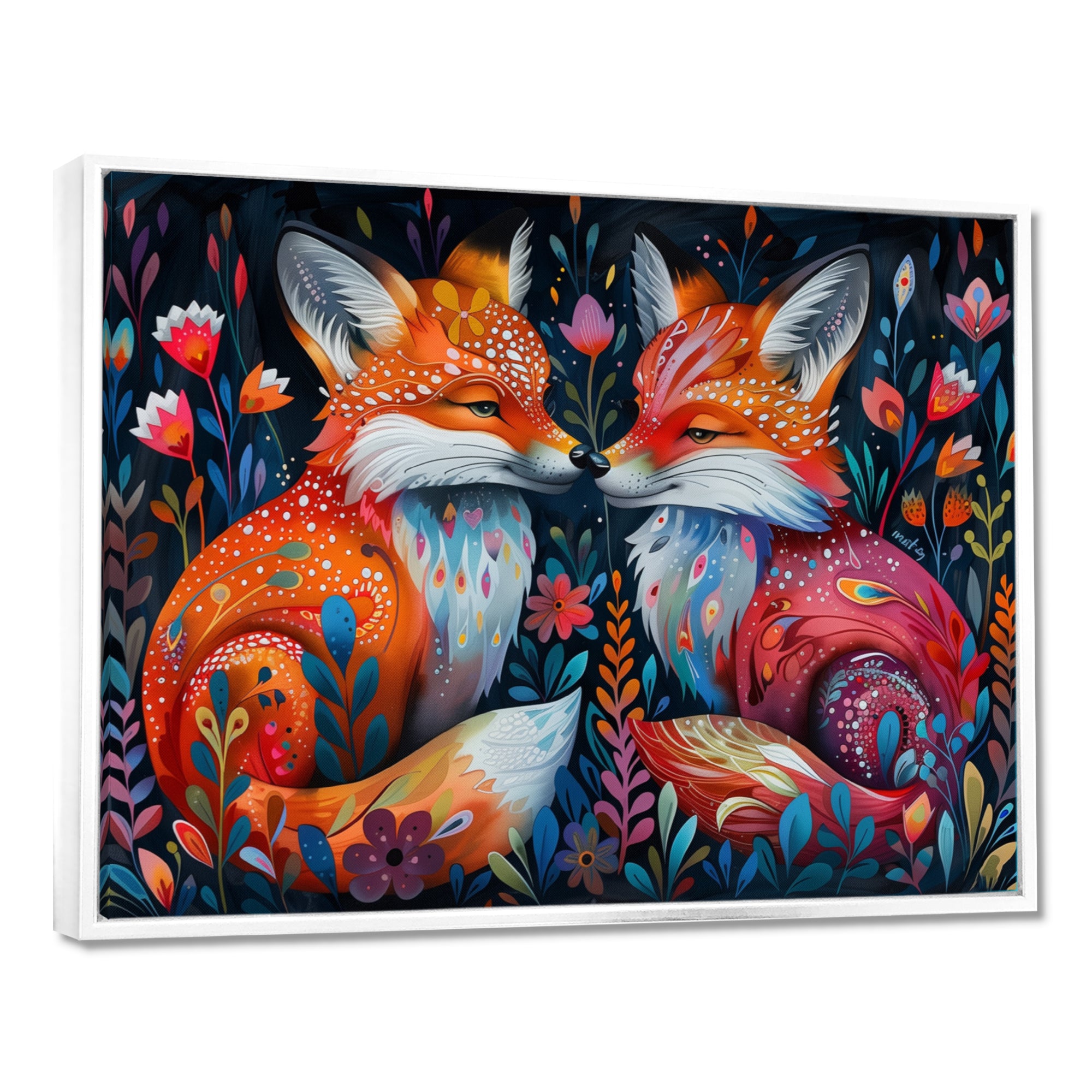 Orange green autumn Fox dreams meadow - Fox Large Canvas Wall Art