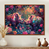 Pink green Rhino wondering dreams - Rhino Wall Decor