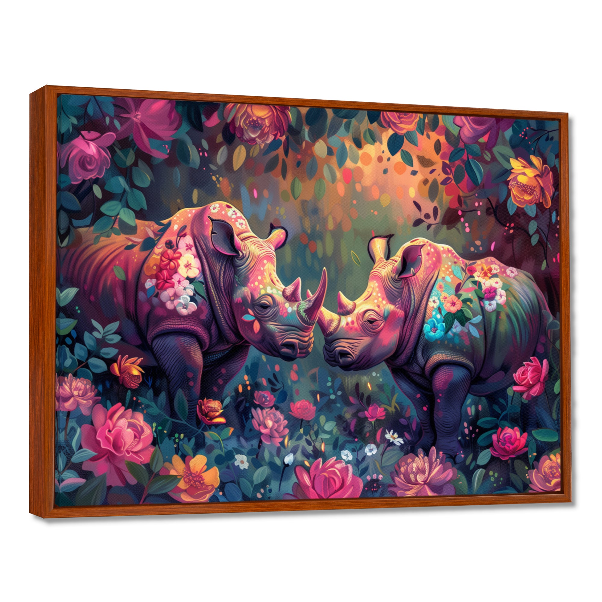 Pink green Rhino wondering dreams - Rhino Wall Decor