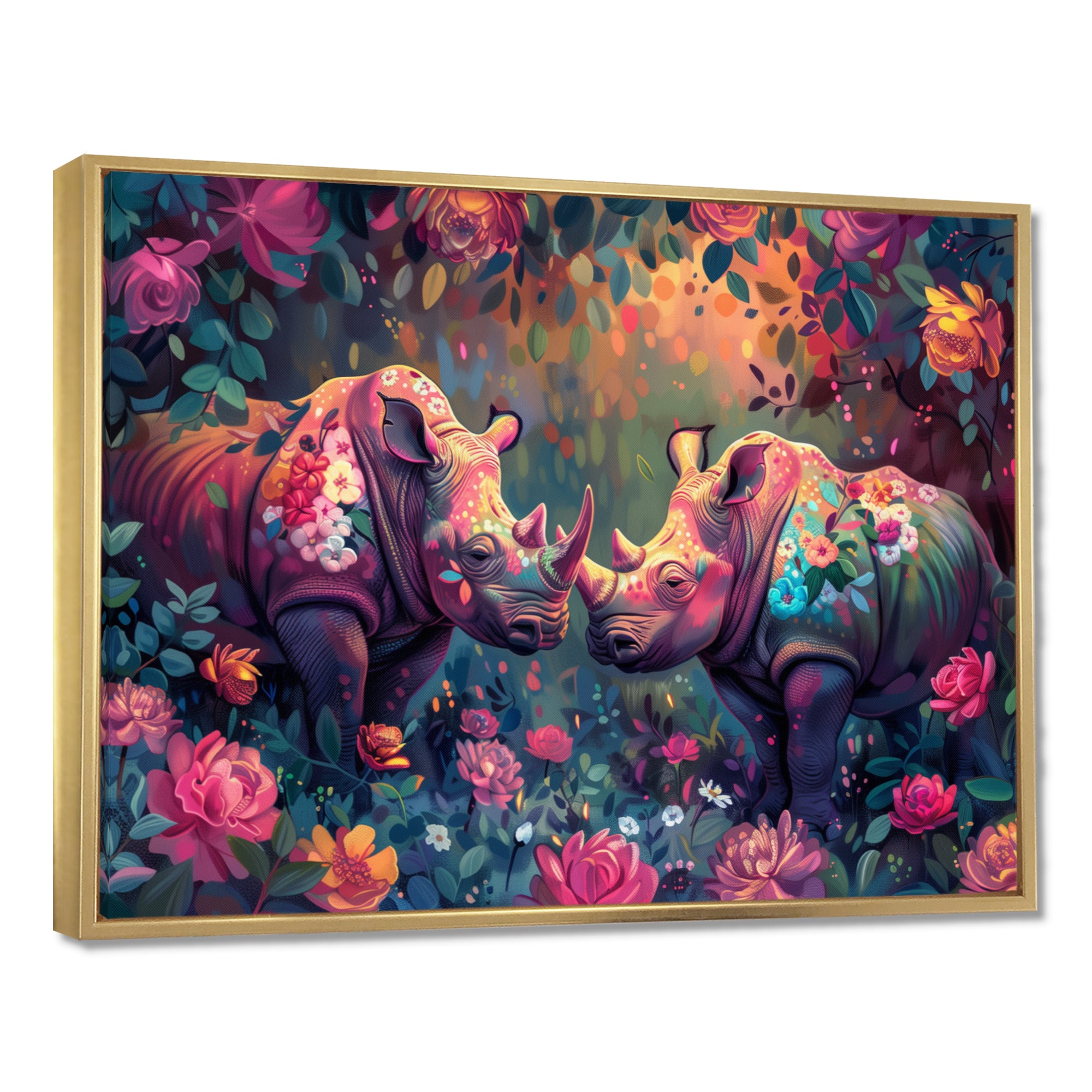 Pink green Rhino wondering dreams - Rhino Wall Decor