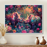 Pink green Rhino wondering dreams - Rhino Wall Decor