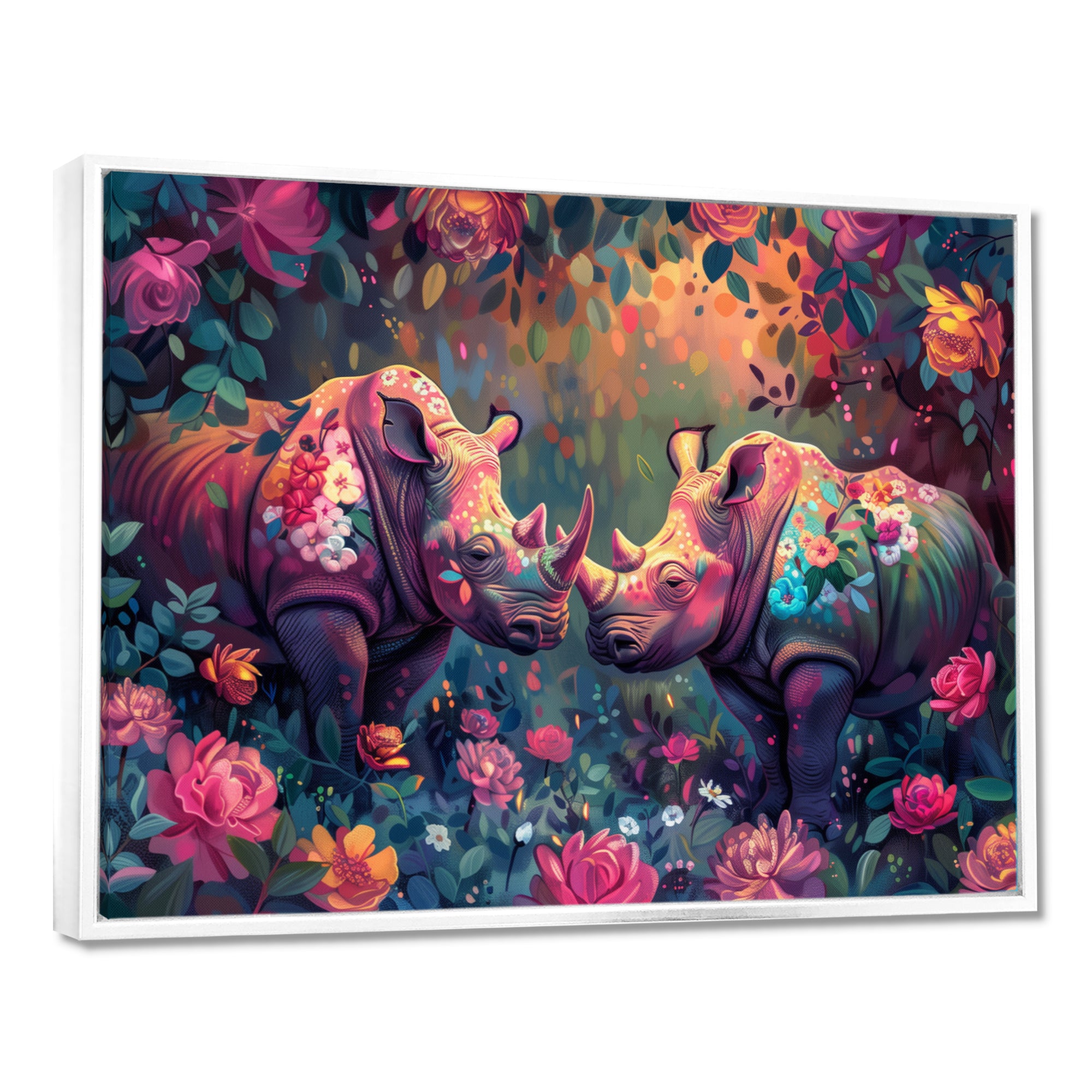 Pink green Rhino wondering dreams - Rhino Wall Decor