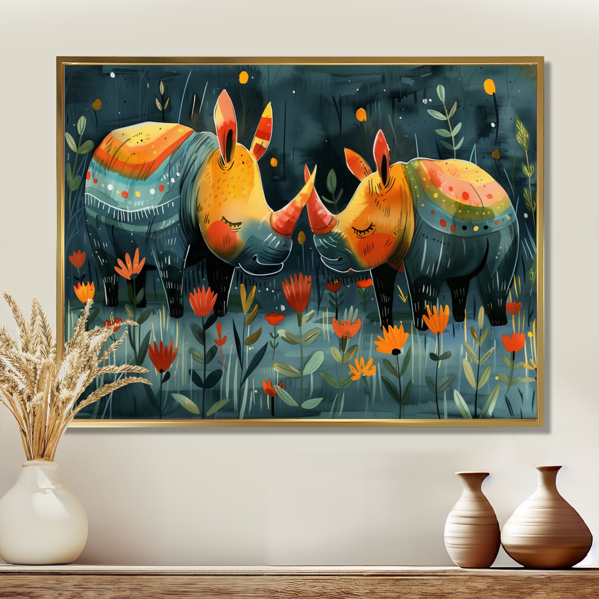 Yellow green Rhino wondering dreams - Rhino Wall Decor