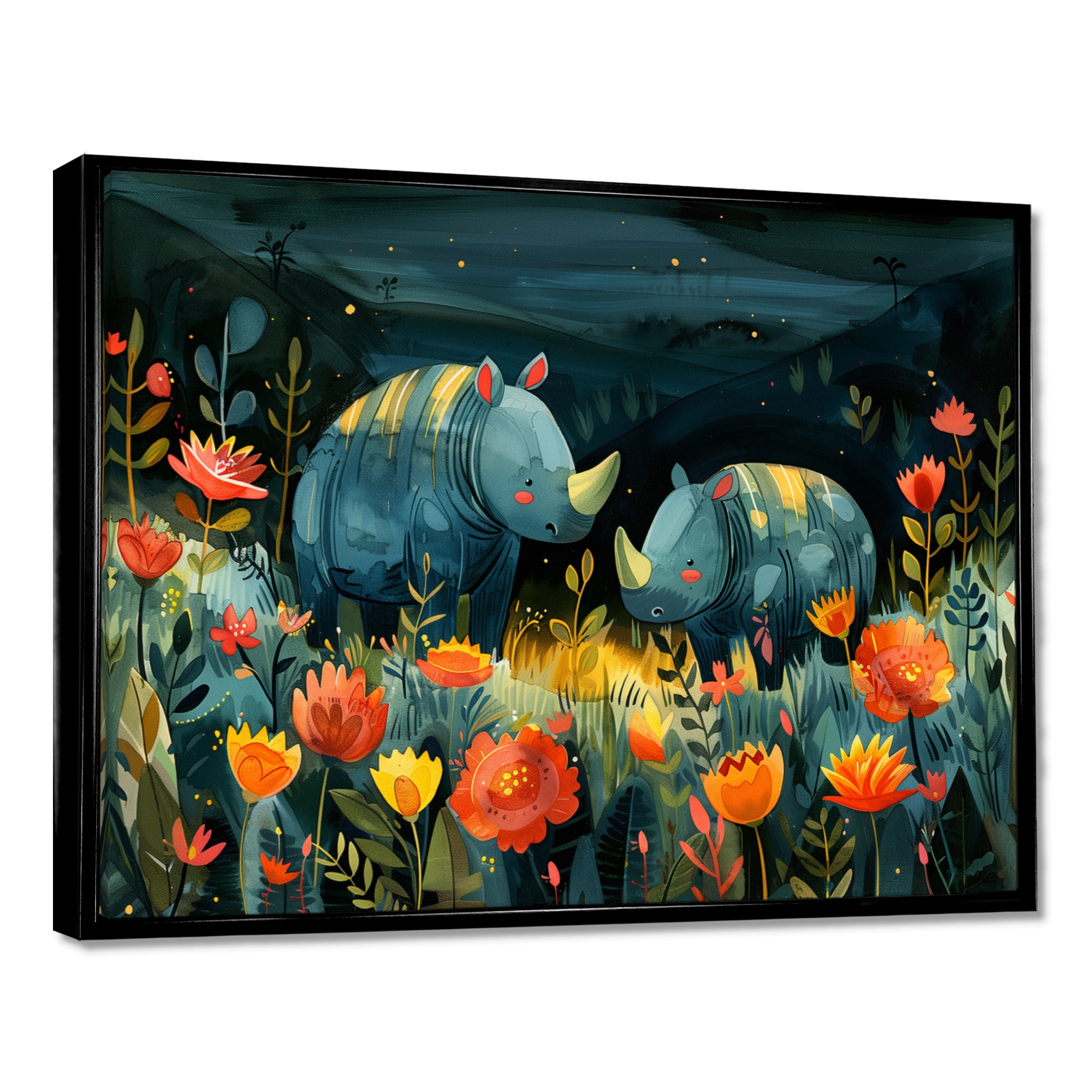 Green orange summer Rhino wondering dreams - Rhino Wall Art Prints