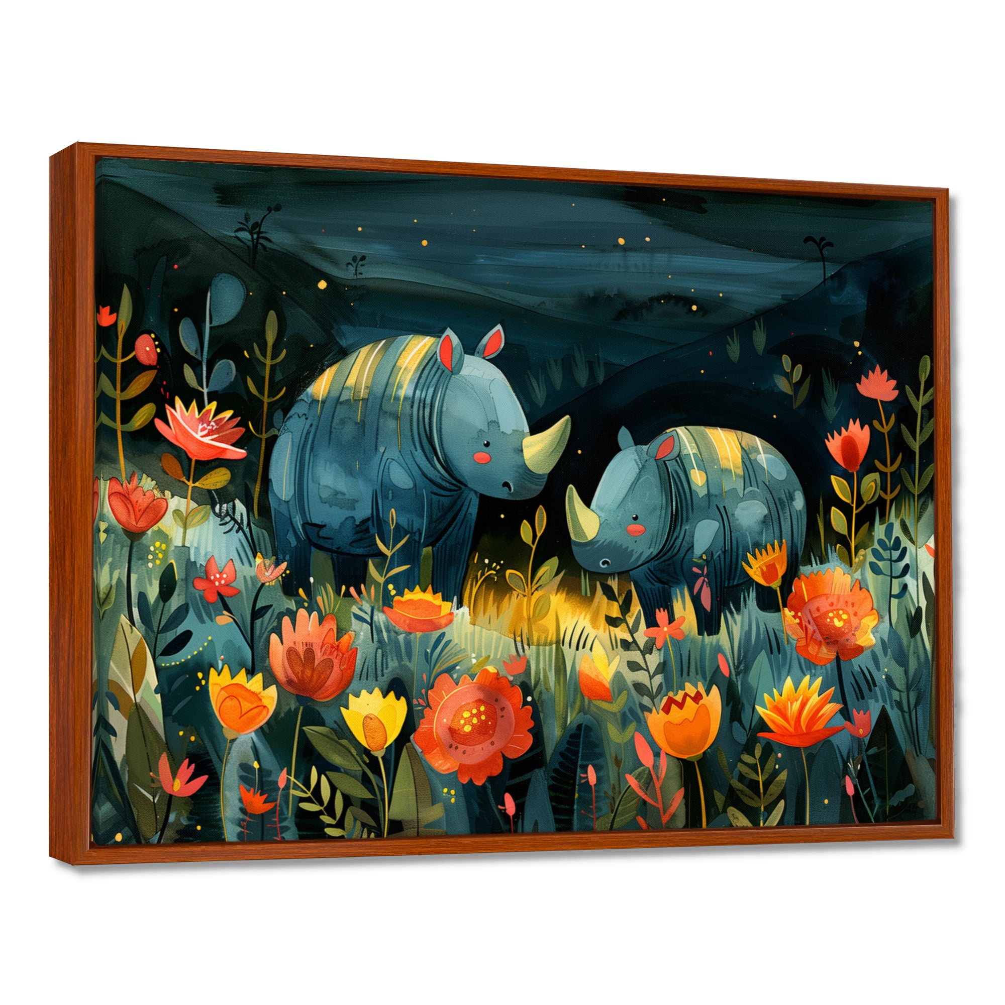 Green orange summer Rhino wondering dreams - Rhino Wall Art Prints