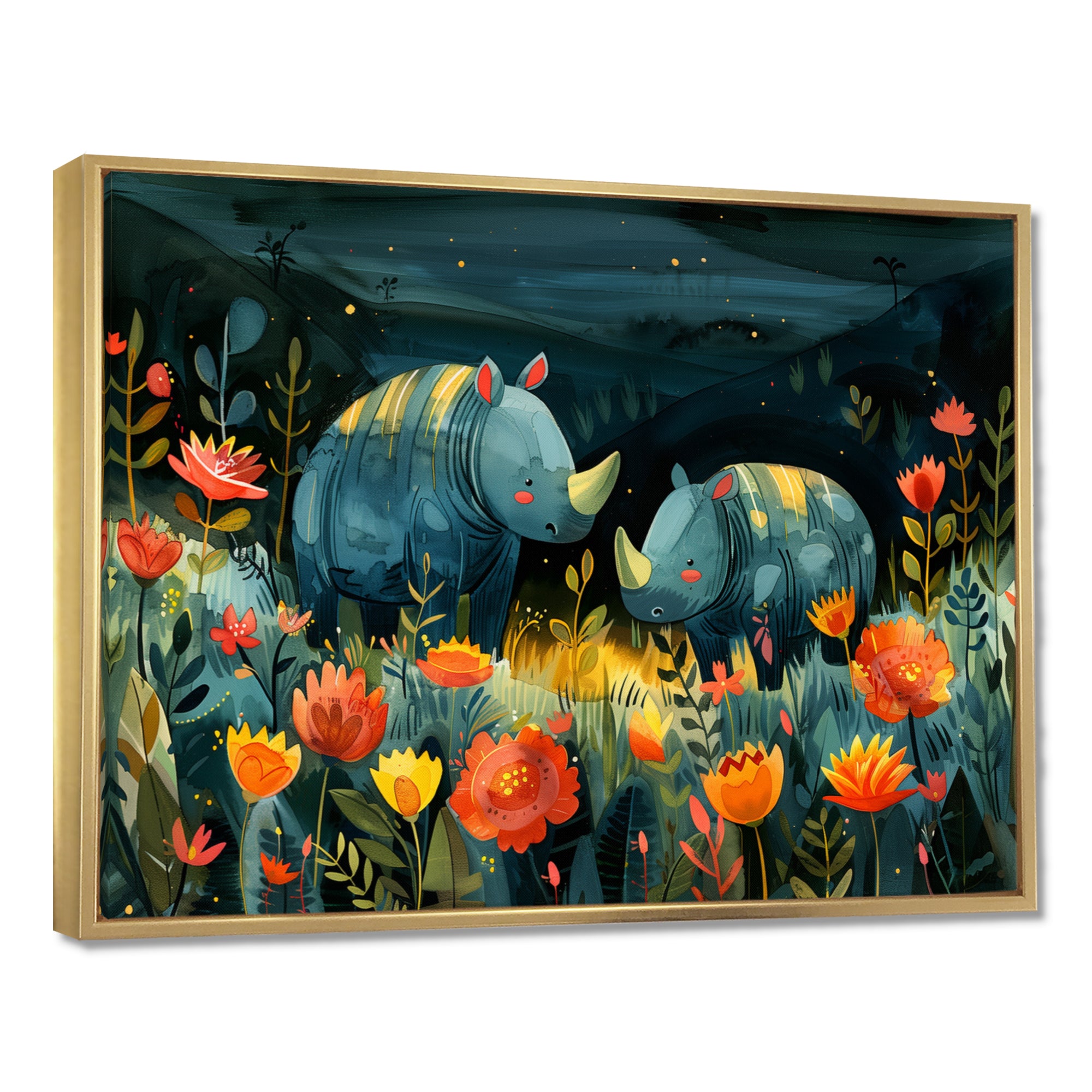 Green orange summer Rhino wondering dreams - Rhino Wall Art Prints