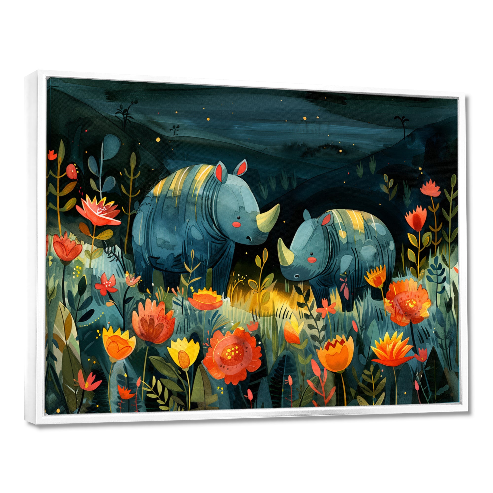 Green orange summer Rhino wondering dreams - Rhino Wall Art Prints