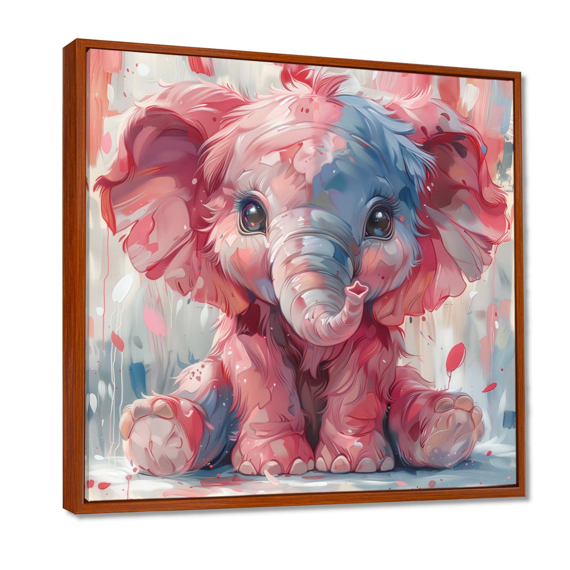 Pink blue baby elephant - Elephant Bedroom Wall Art