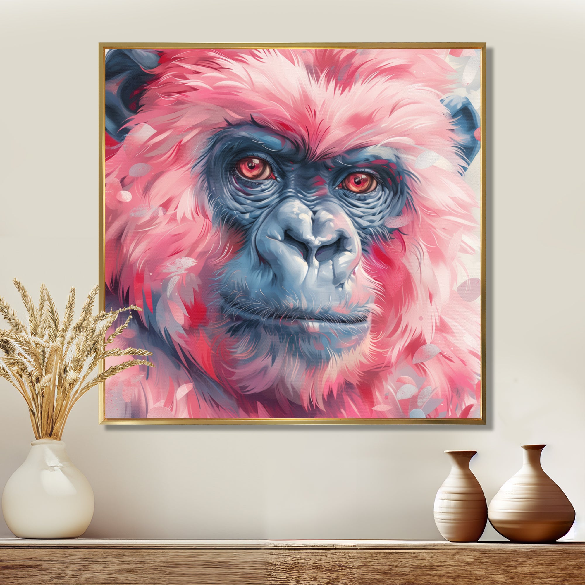Pink blue gorilla portrait - Gorilla Canvas Wall Art