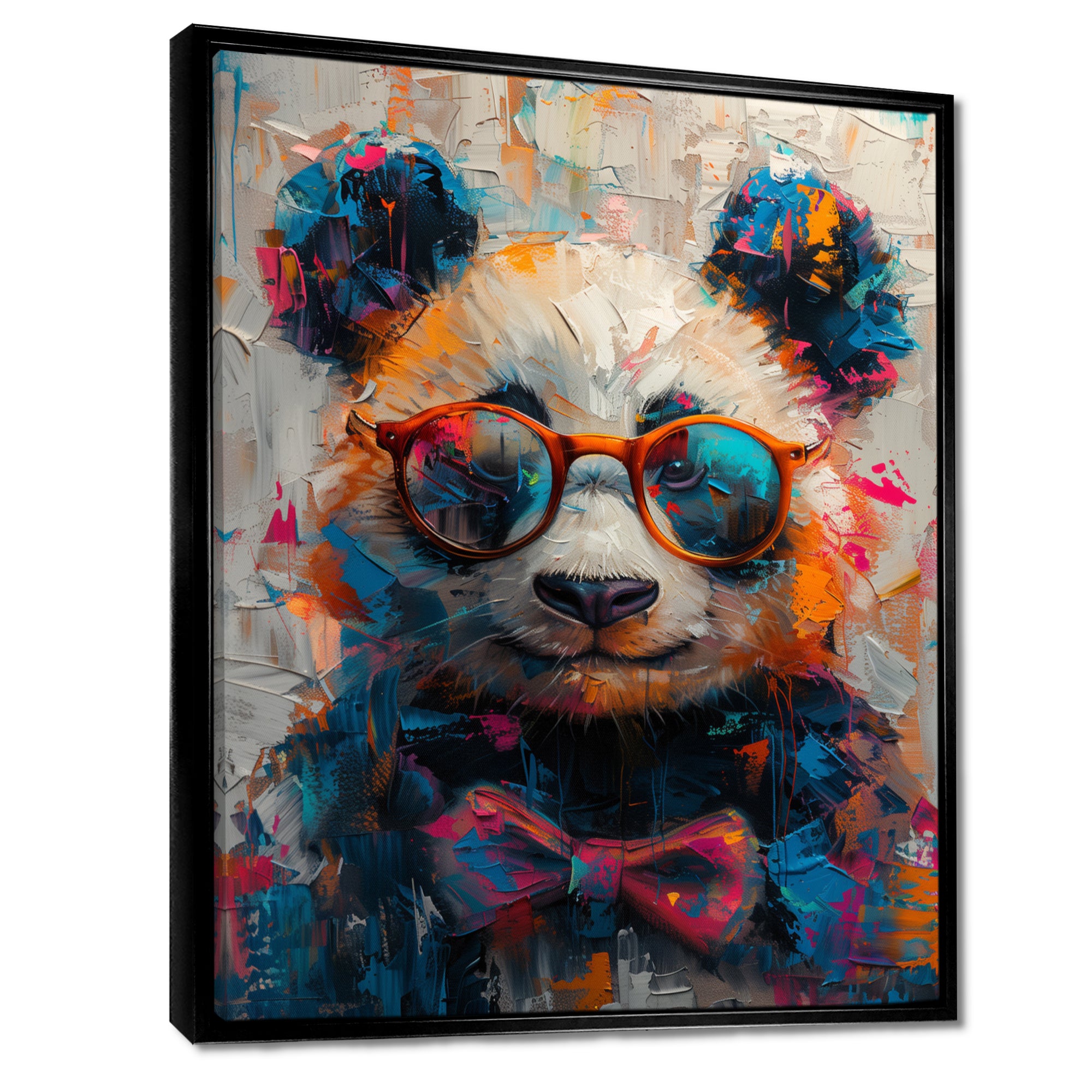 Red black panda portrait illusion - Panda Canvas Wall Art