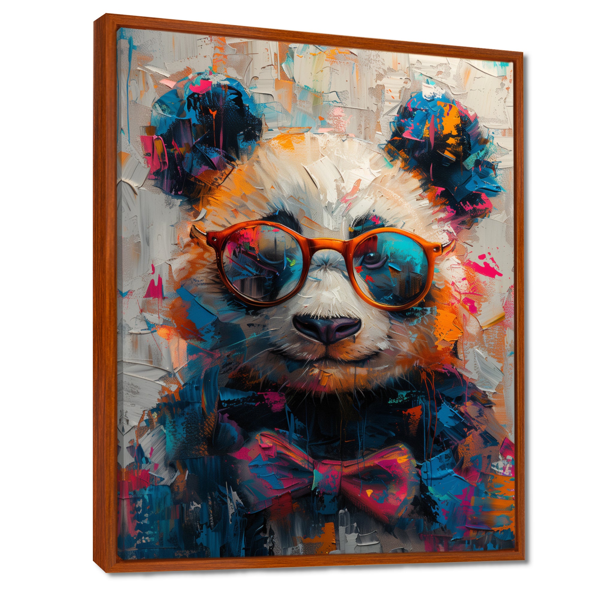 Red black panda portrait illusion - Panda Canvas Wall Art