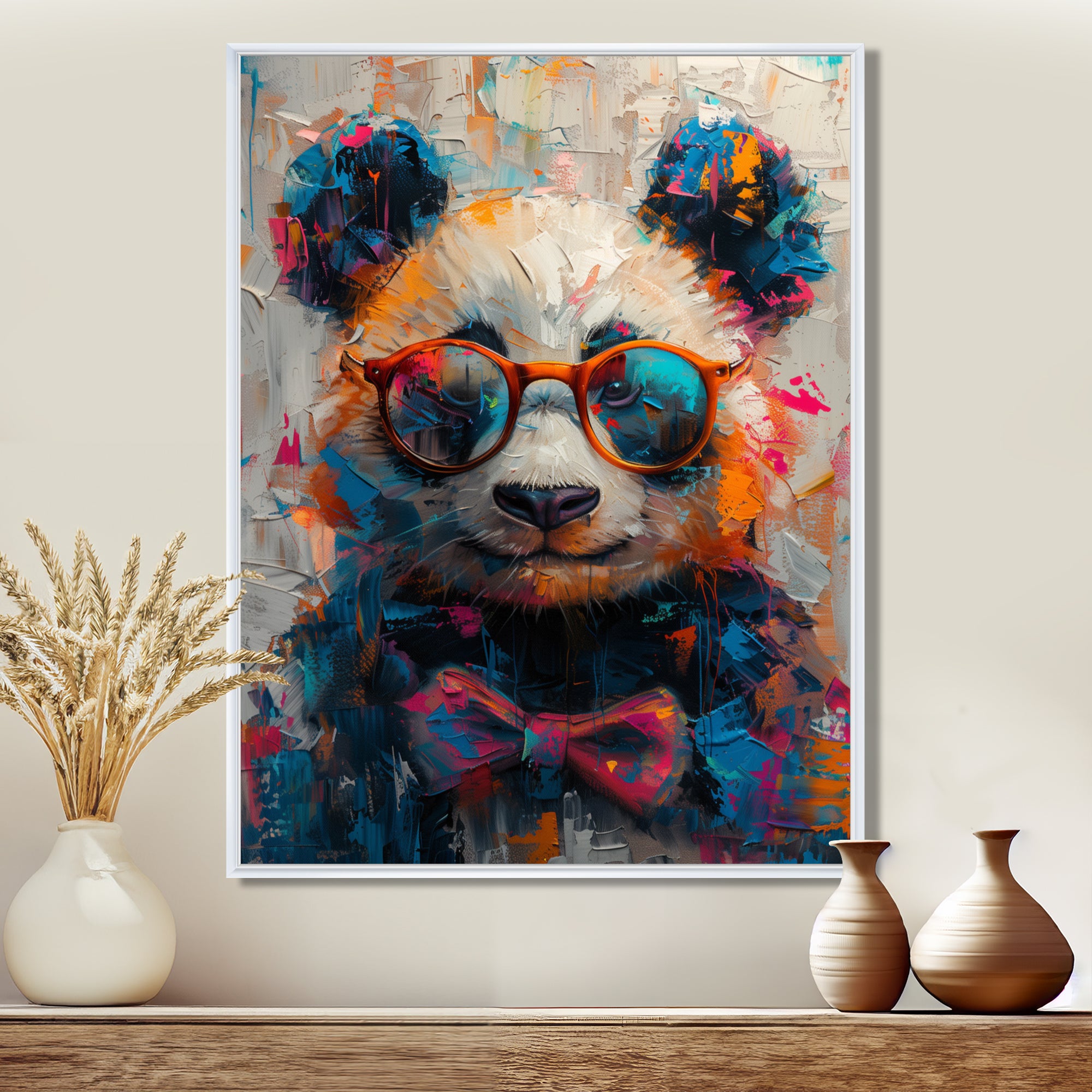 Red black panda portrait illusion - Panda Canvas Wall Art