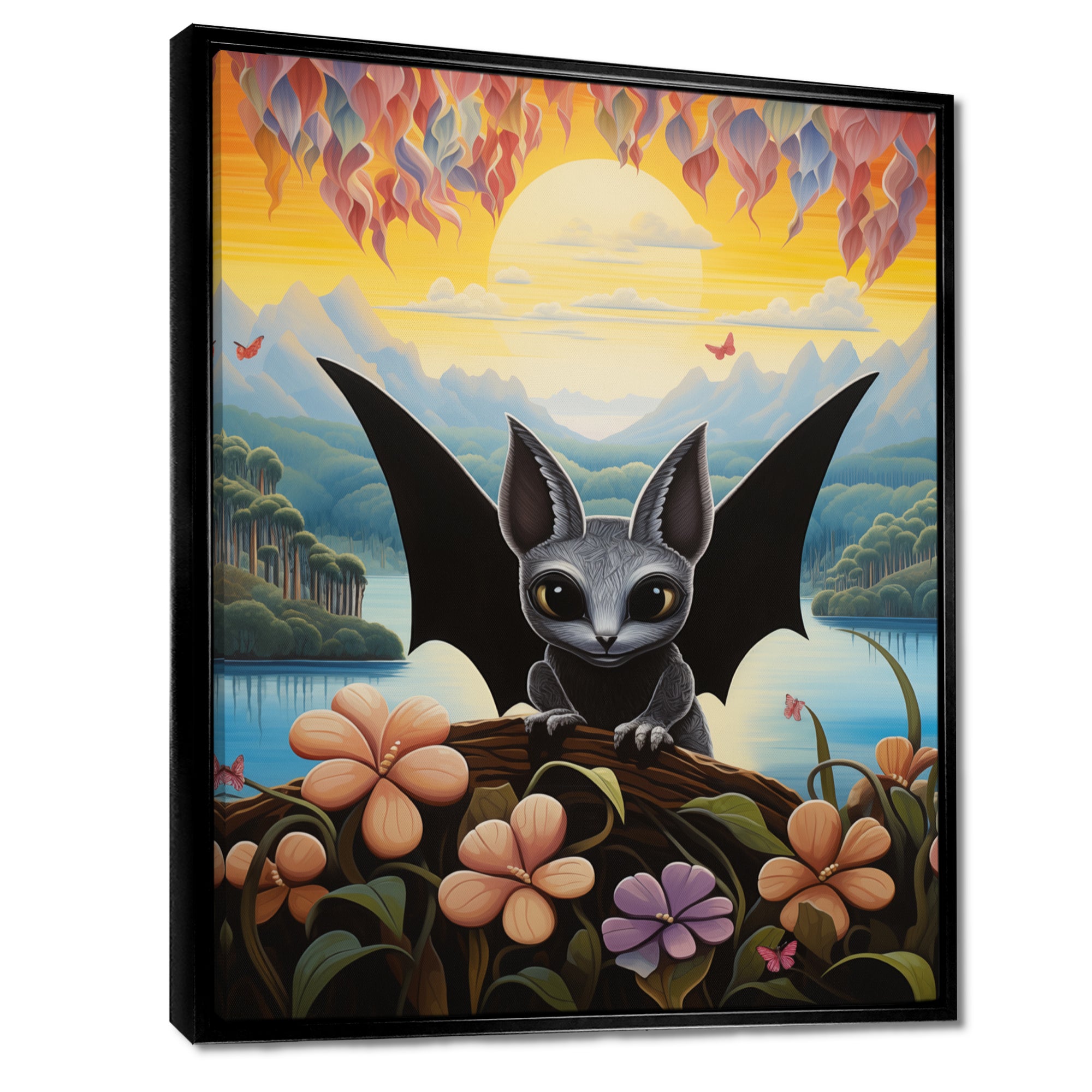 Gothic Bat in colorful flower rainforest - Bat Living Room Wall Art