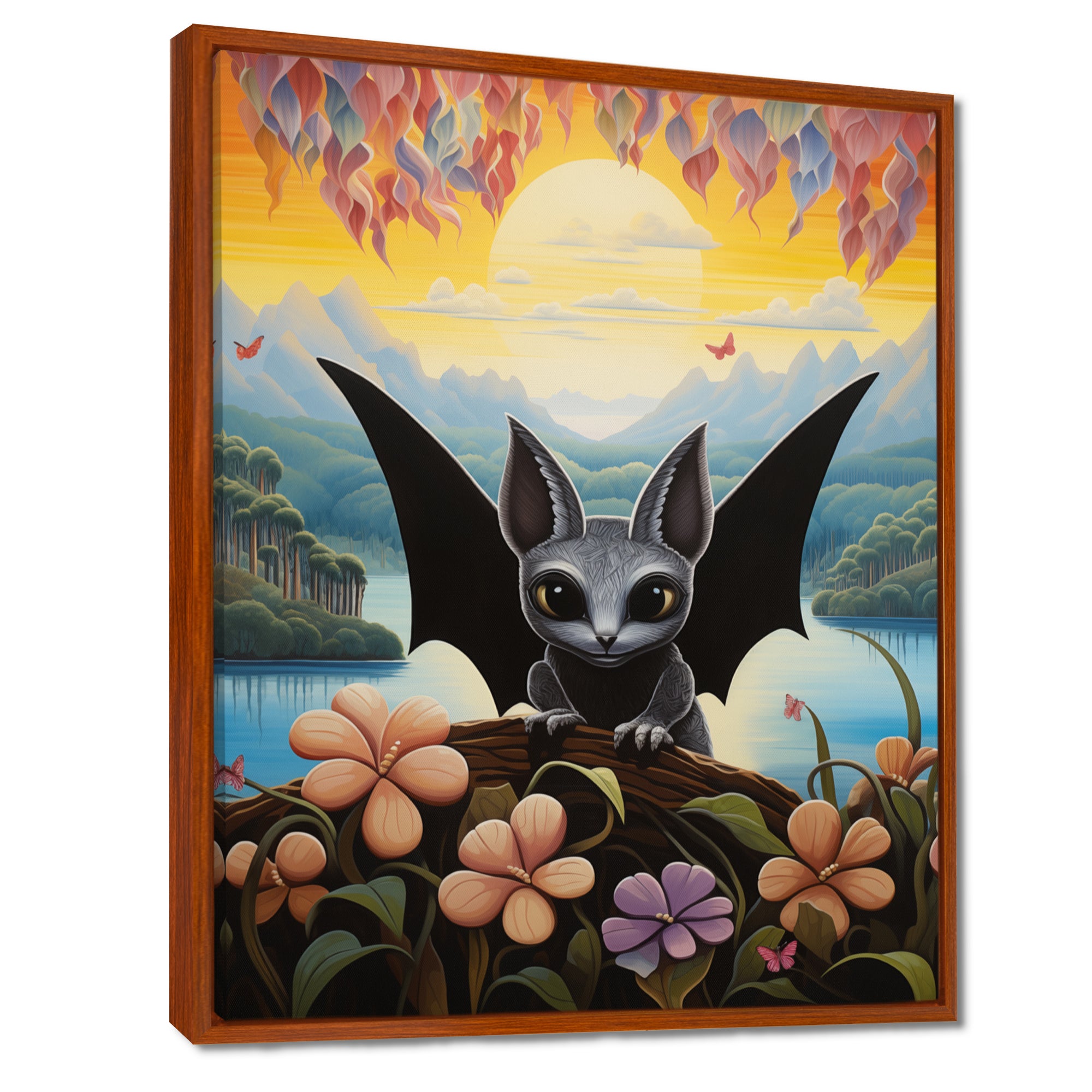 Gothic Bat in colorful flower rainforest - Bat Living Room Wall Art