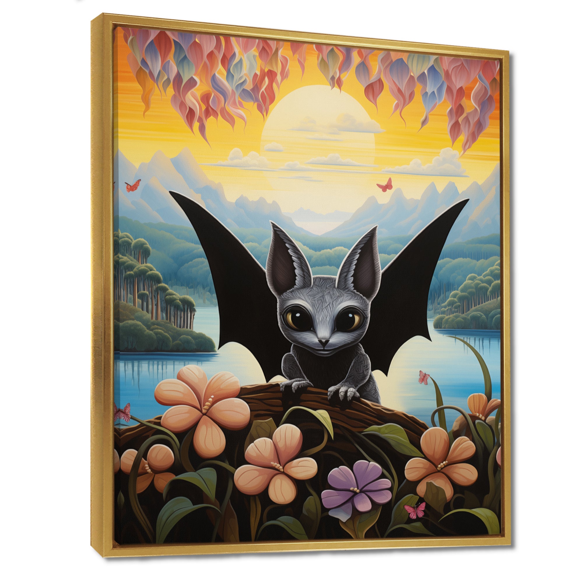 Gothic Bat in colorful flower rainforest - Bat Living Room Wall Art
