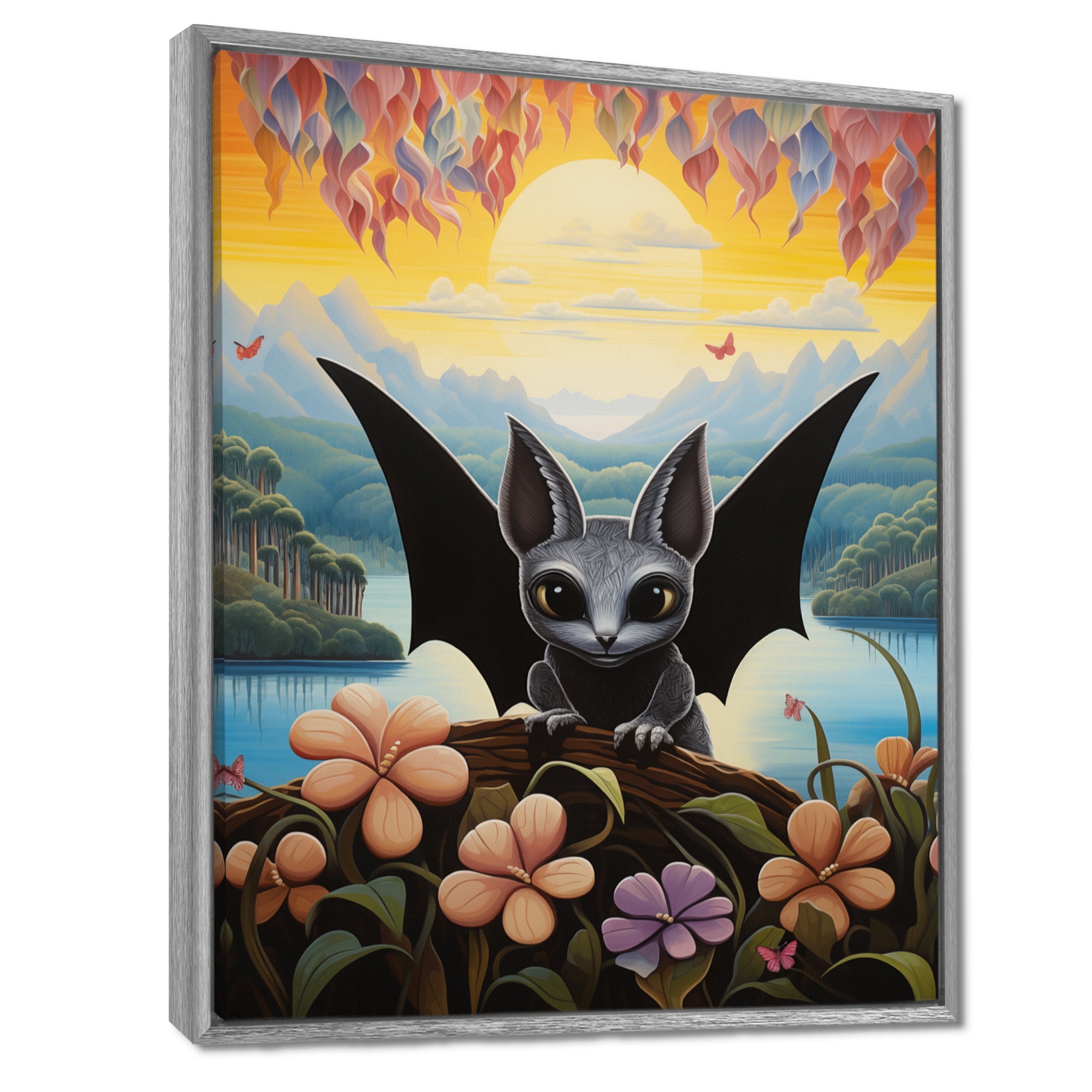 Gothic Bat in colorful flower rainforest - Bat Living Room Wall Art