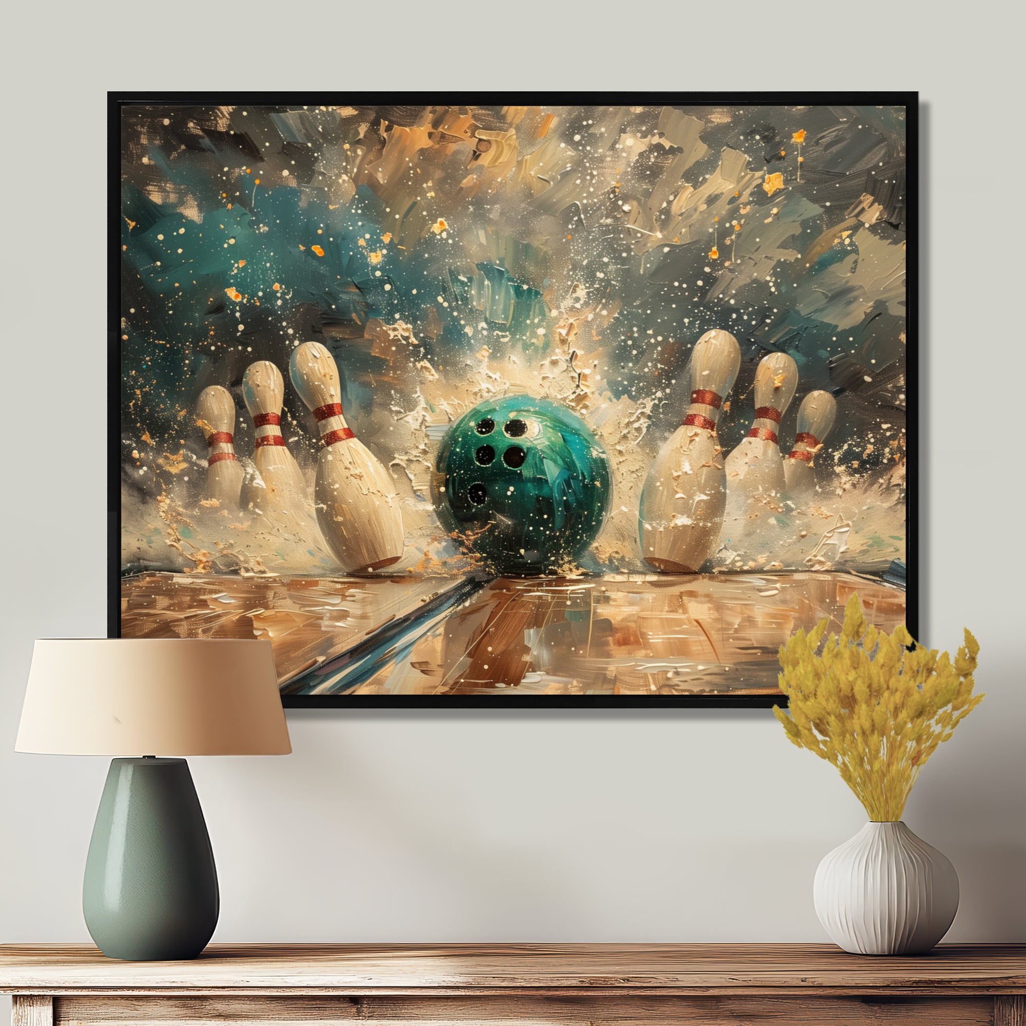 Green Bowling Ball Full Strike I - Bowling Canvas Wall Art
