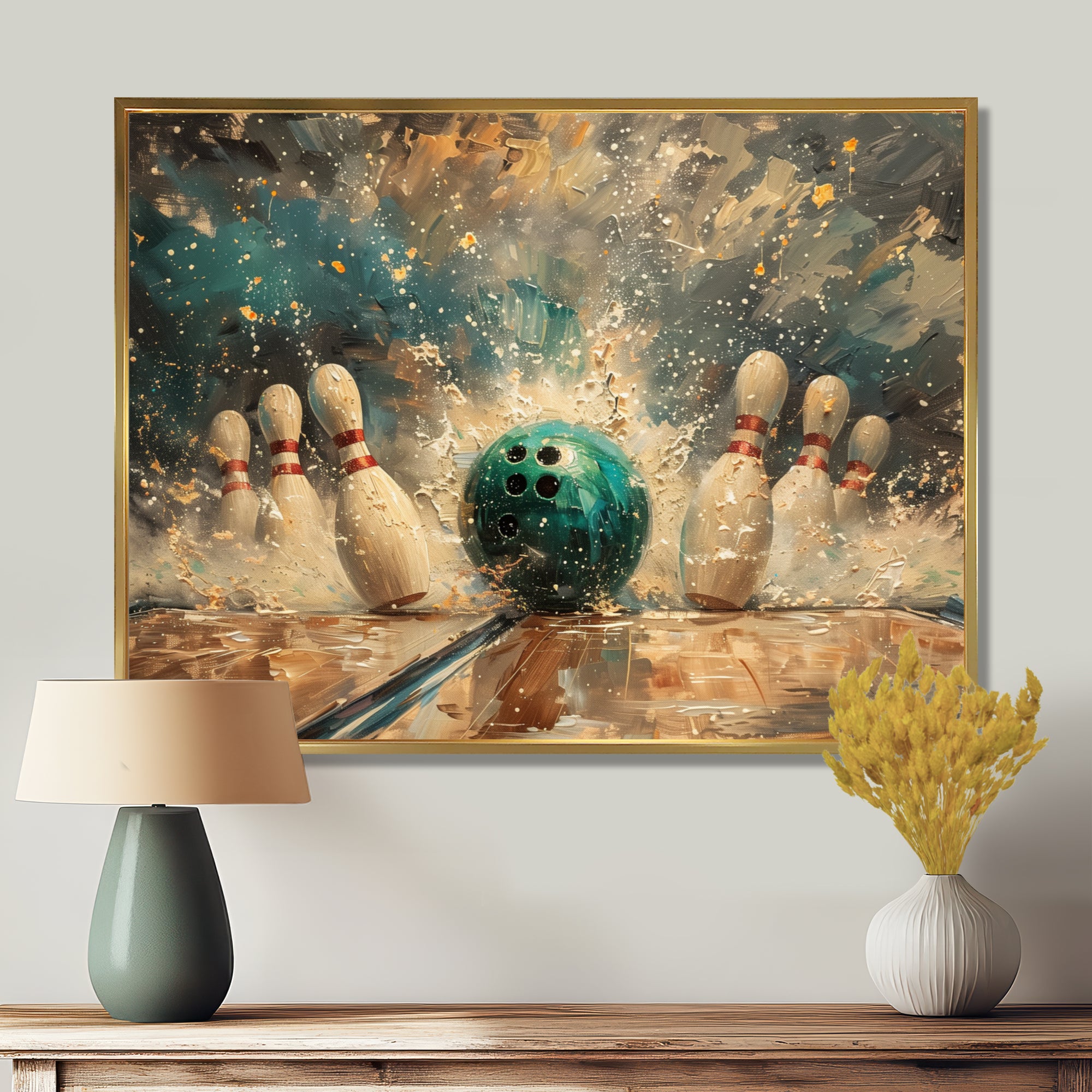 Green Bowling Ball Full Strike I - Bowling Canvas Wall Art