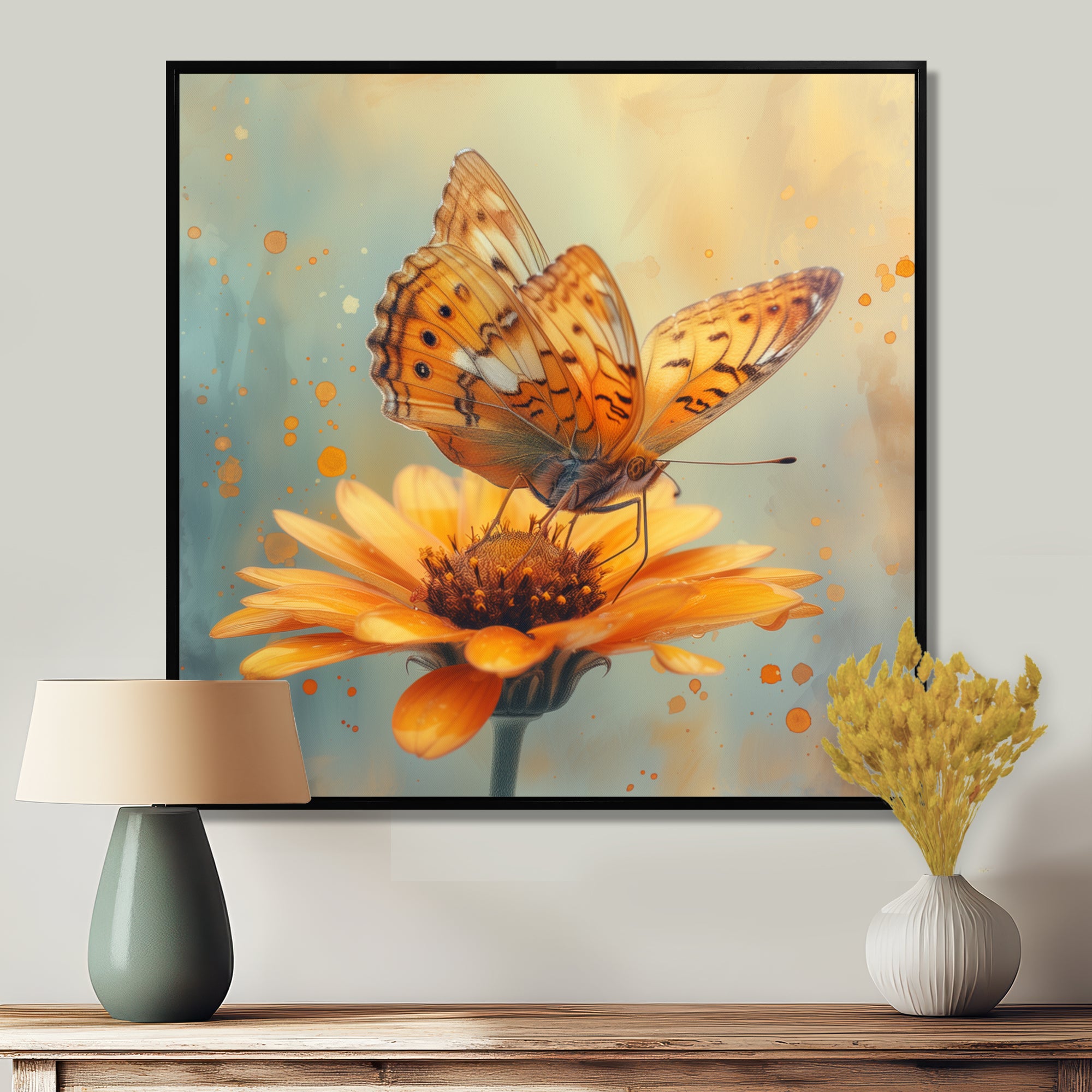 Vintage yellow Butterfly on daisy - Butterfly Wall Art Prints
