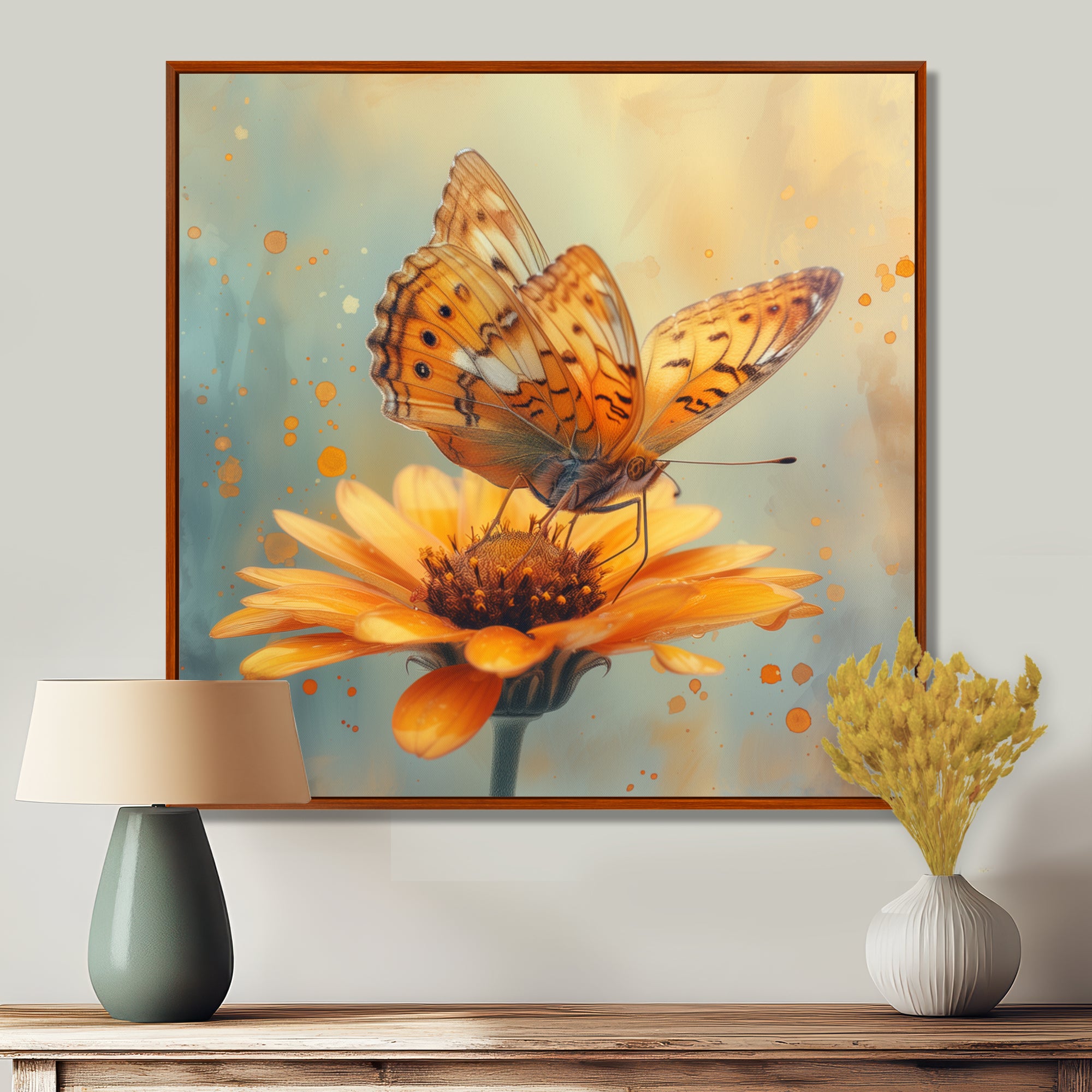 Vintage yellow Butterfly on daisy - Butterfly Wall Art Prints