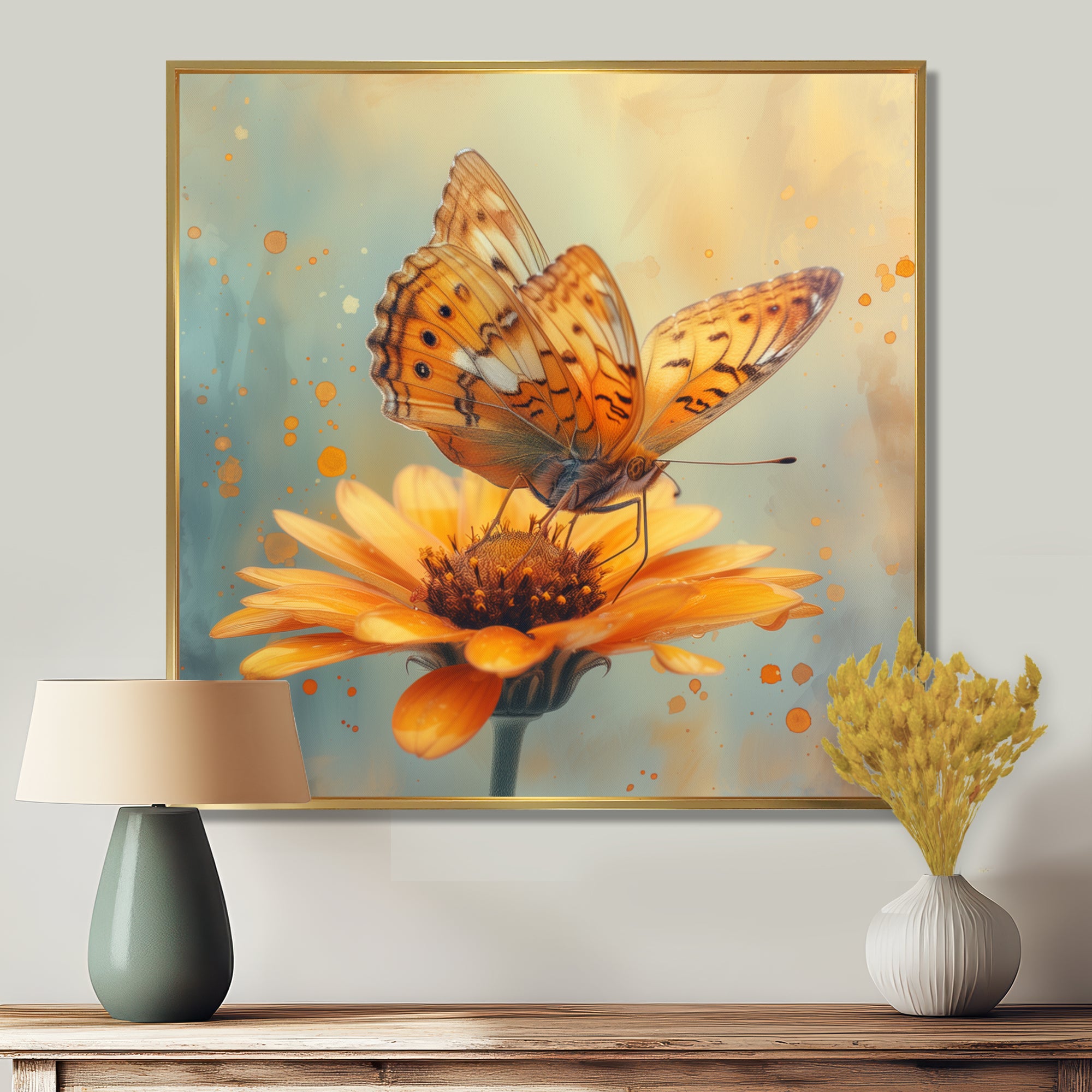 Vintage yellow Butterfly on daisy - Butterfly Wall Art Prints