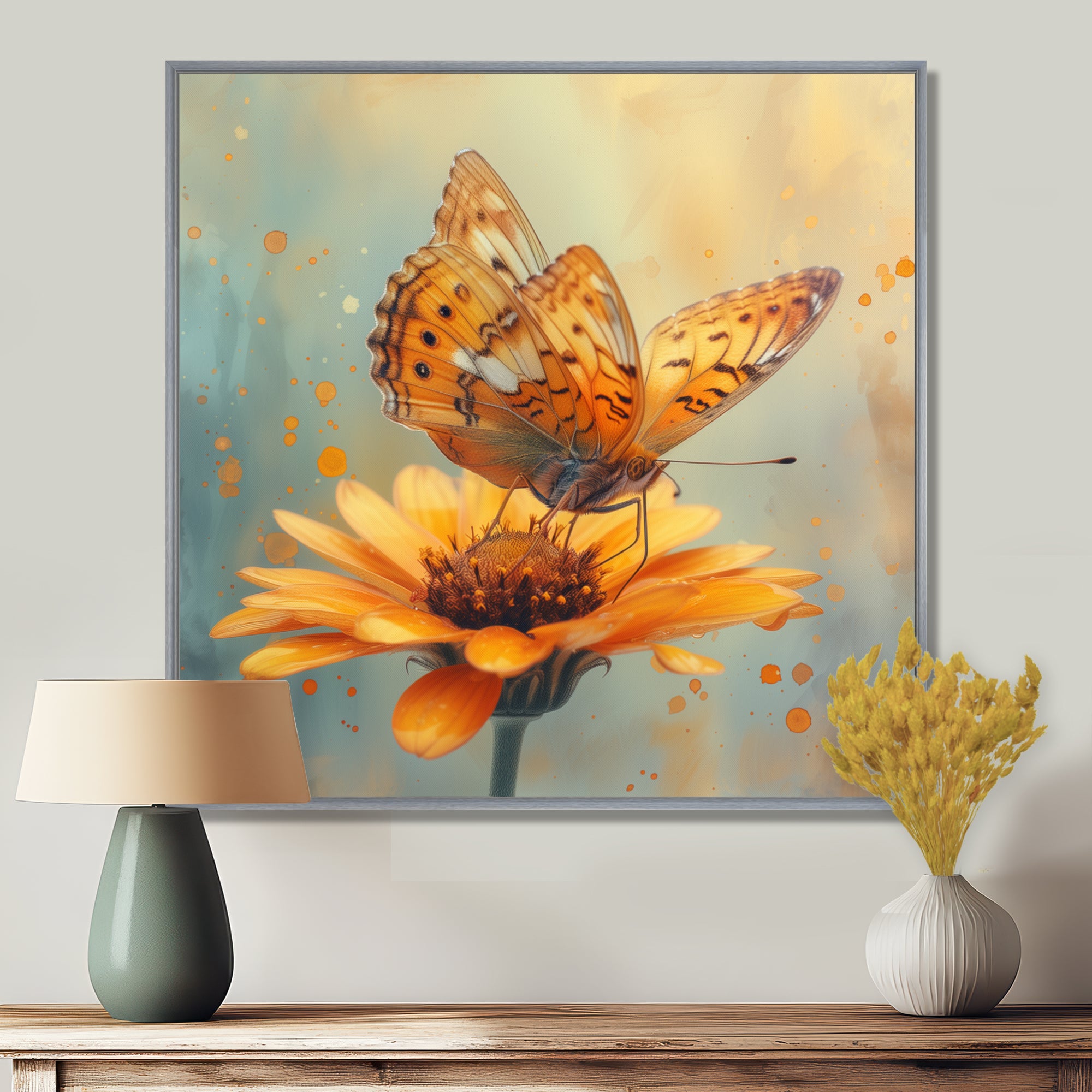 Vintage yellow Butterfly on daisy - Butterfly Wall Art Prints