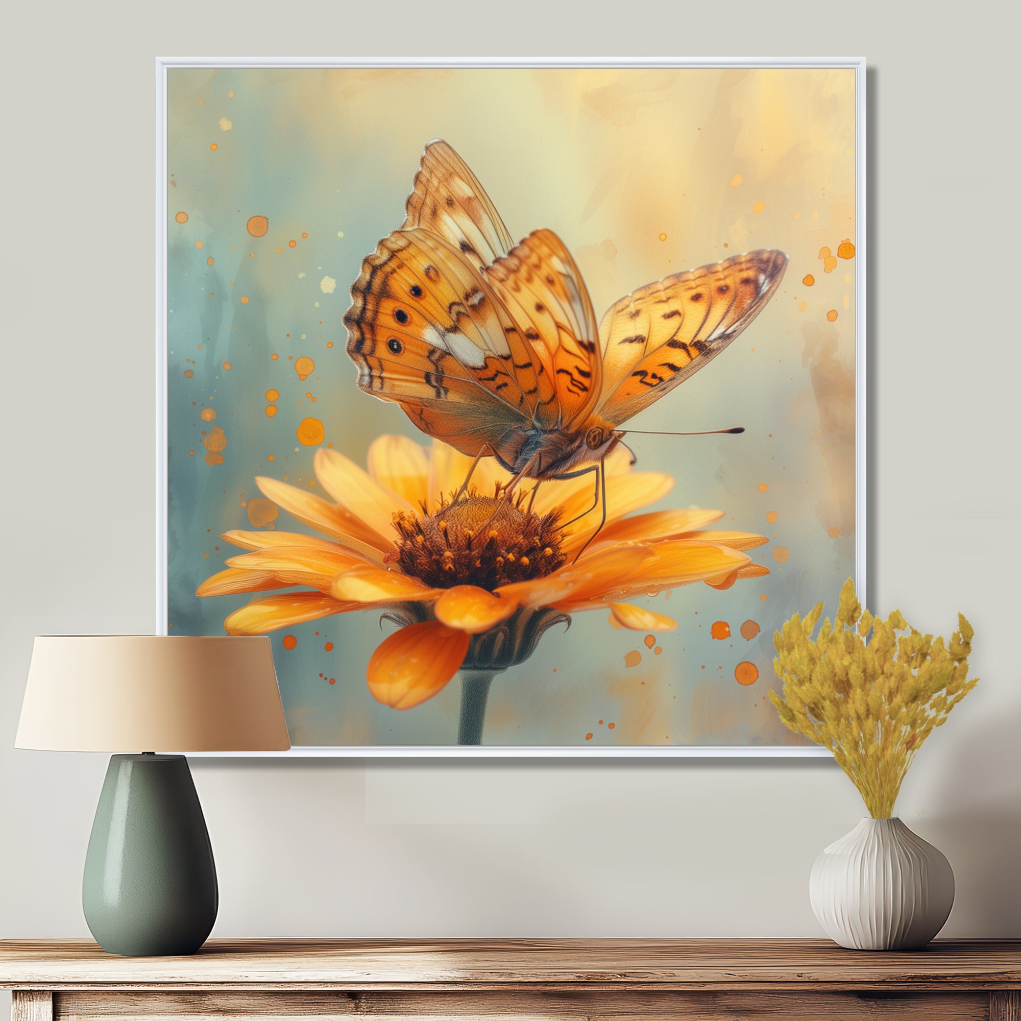 Vintage yellow Butterfly on daisy - Butterfly Wall Art Prints