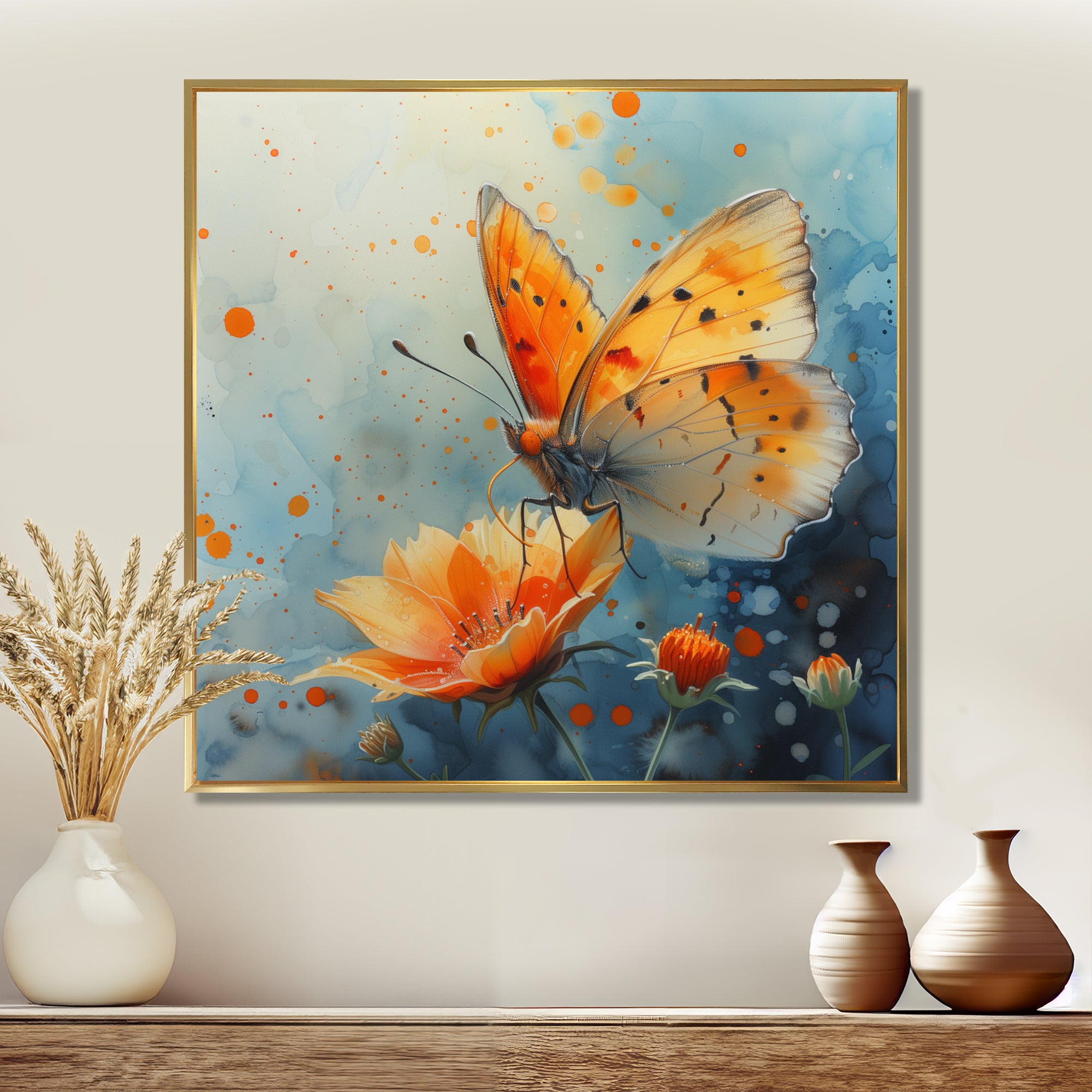 Vintage yellow Butterfly on summer flower - Butterfly Wall Art Prints
