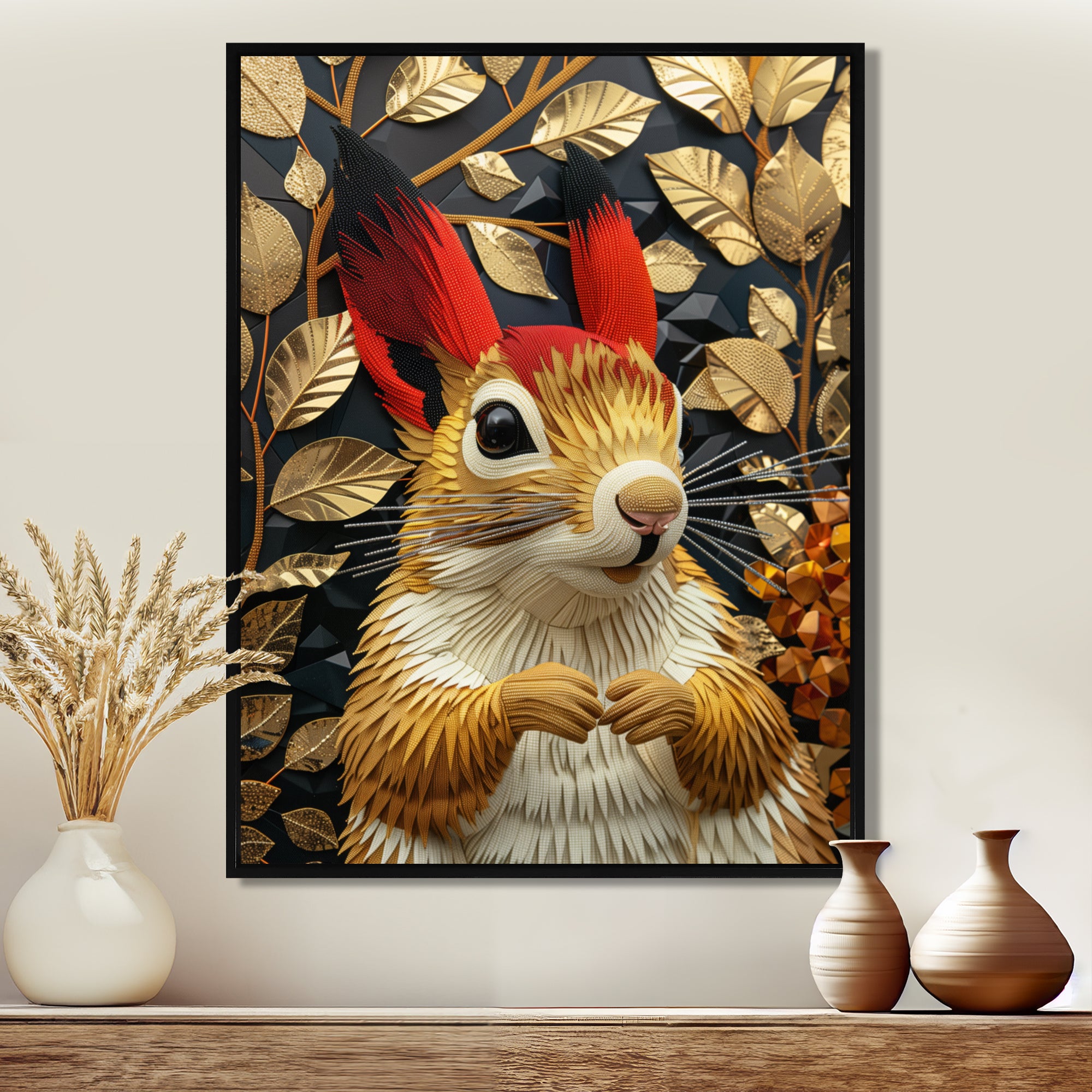Red gold Squirrel Art deco portrait - Squirrel Large Canvas Wall Art