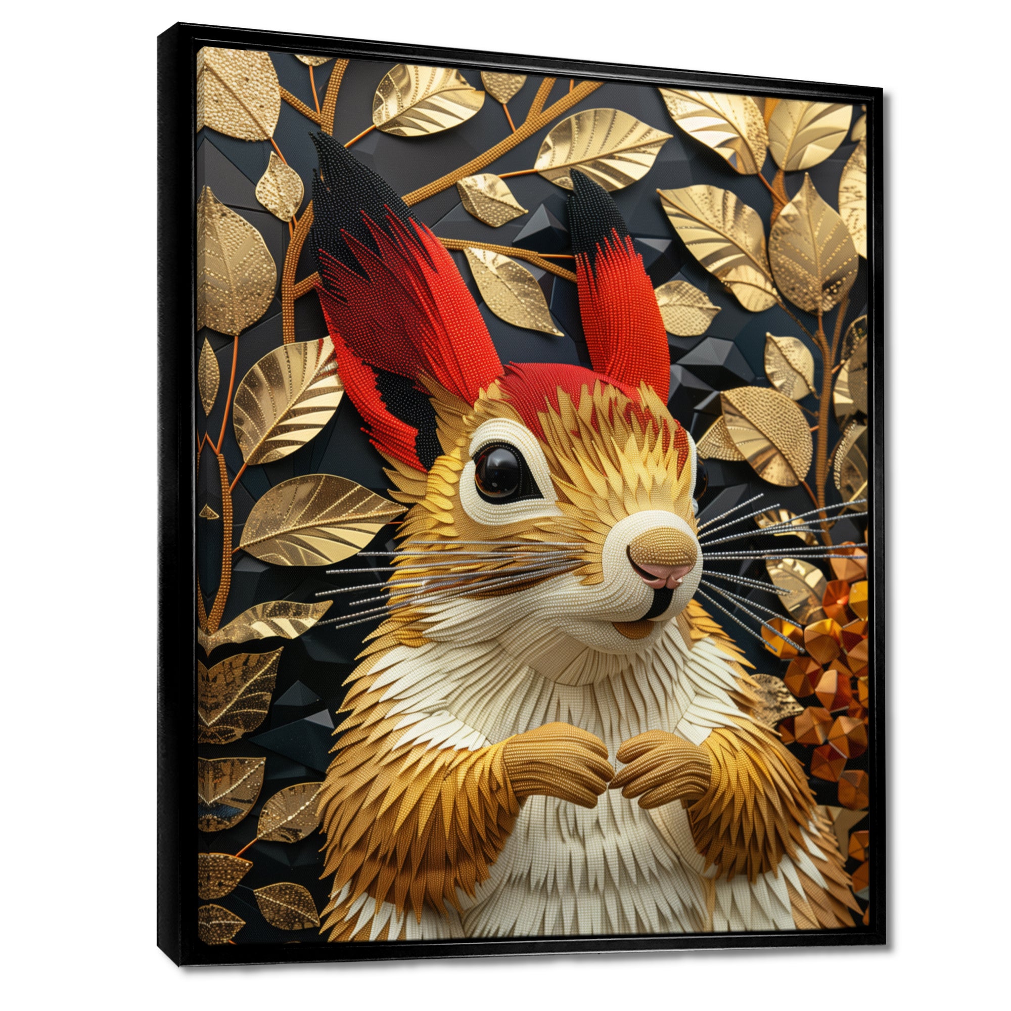 Red gold Squirrel Art deco portrait - Squirrel Large Canvas Wall Art