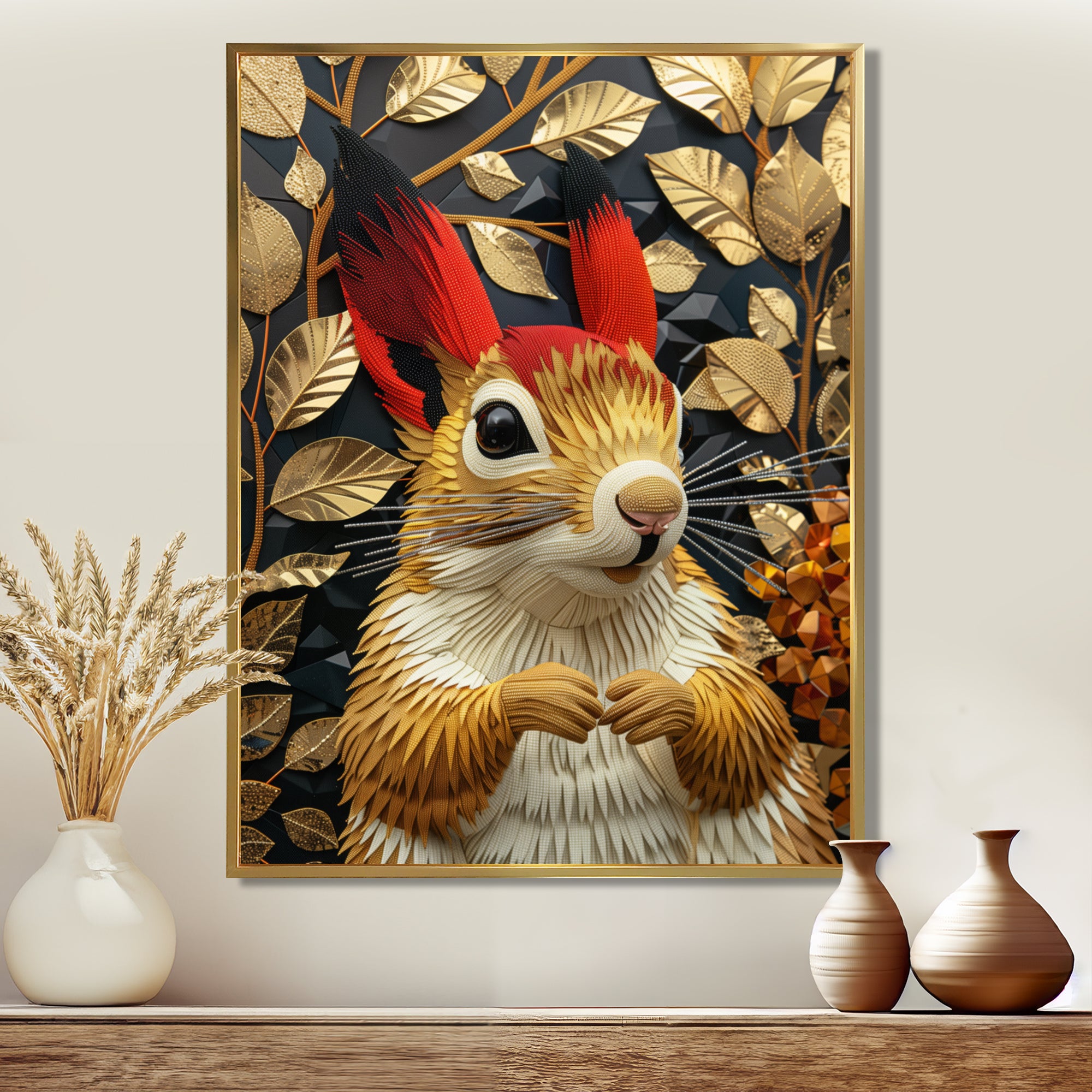 Red gold Squirrel Art deco portrait - Squirrel Large Canvas Wall Art