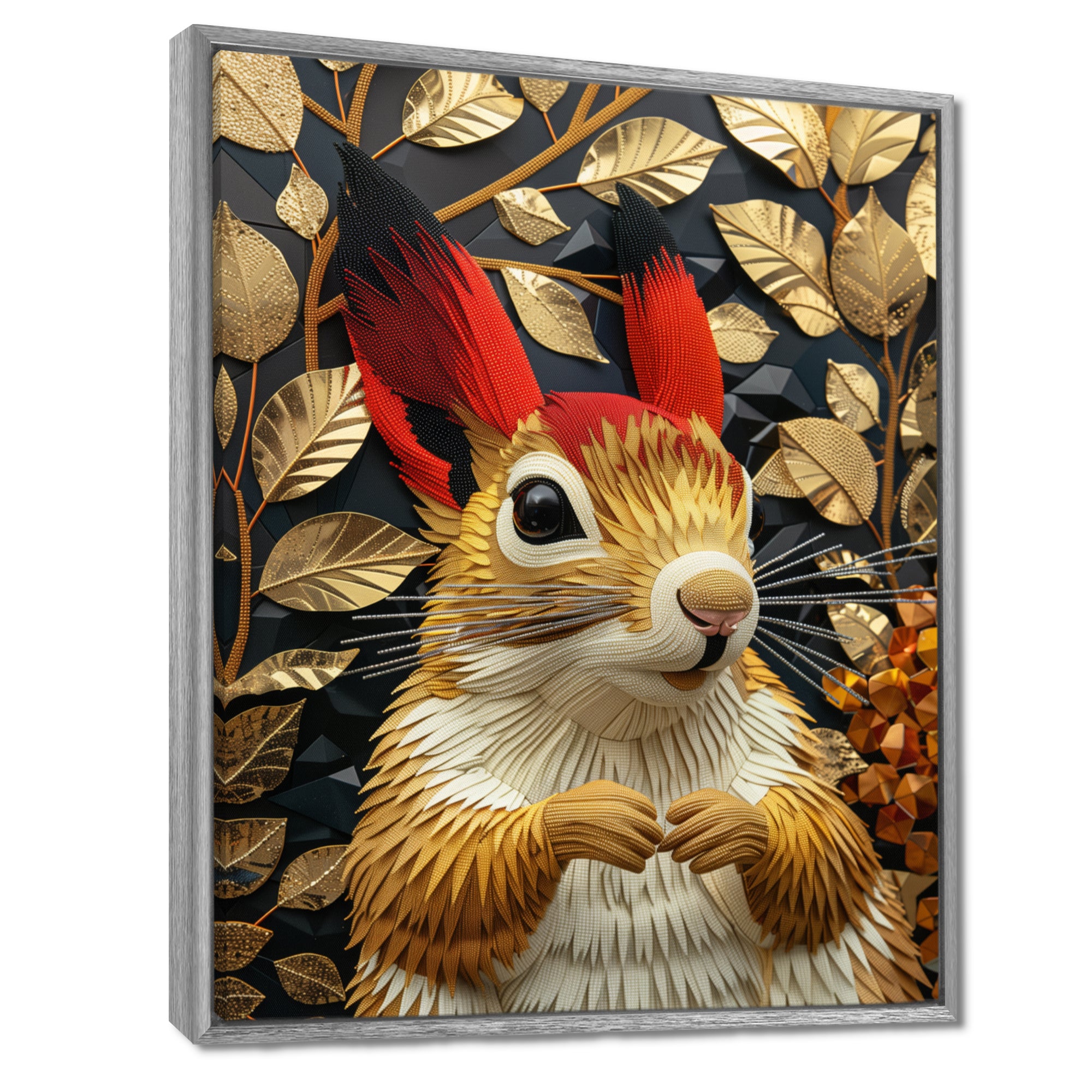 Red gold Squirrel Art deco portrait - Squirrel Large Canvas Wall Art