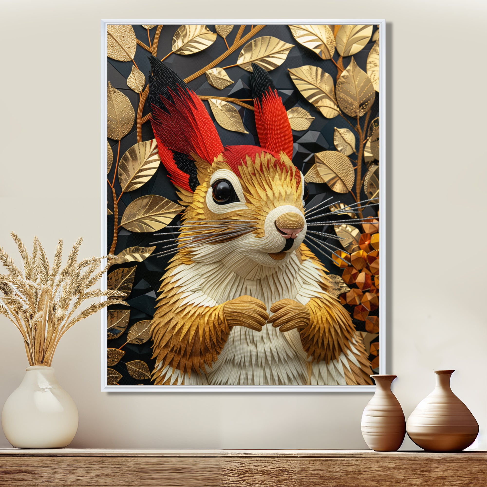 Red gold Squirrel Art deco portrait - Squirrel Large Canvas Wall Art