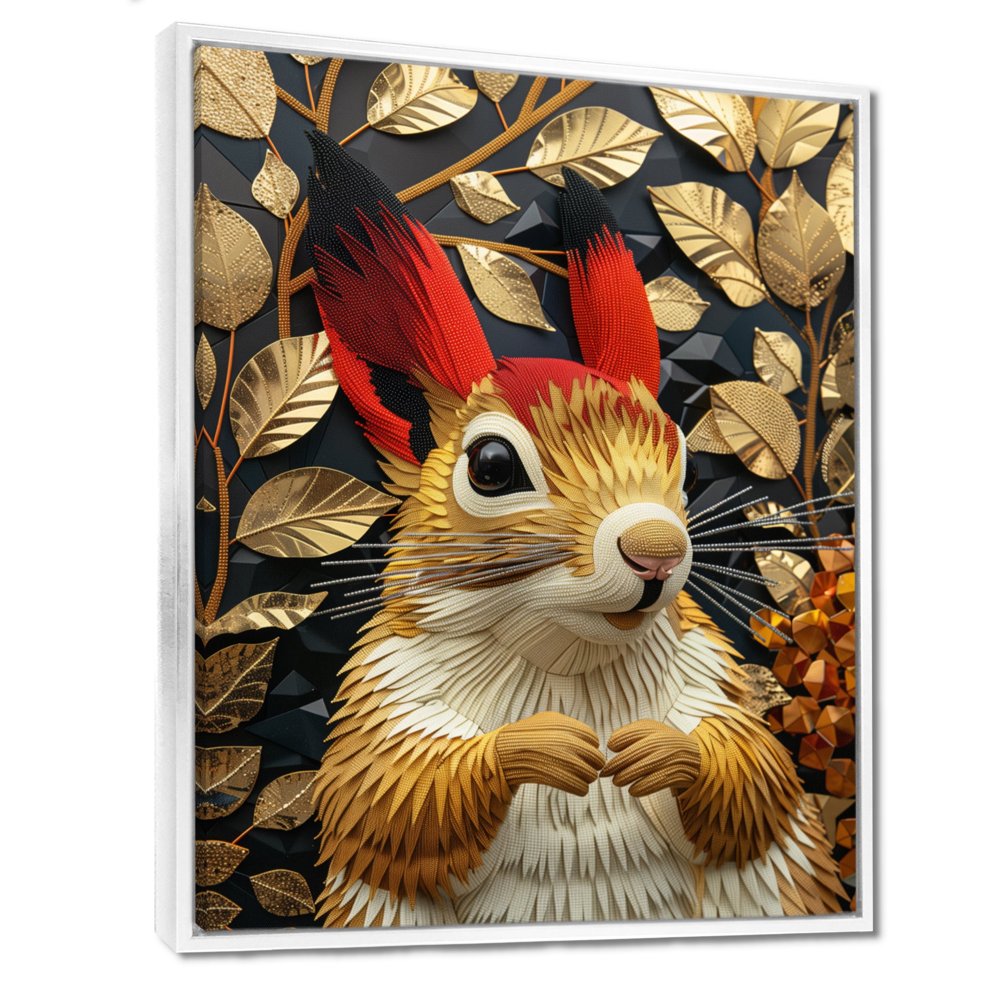 Red gold Squirrel Art deco portrait - Squirrel Large Canvas Wall Art