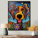 Geometric multicolor flower dog portrait - Dog Canvas Wall Art