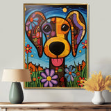 Geometric multicolor flower dog portrait - Dog Canvas Wall Art