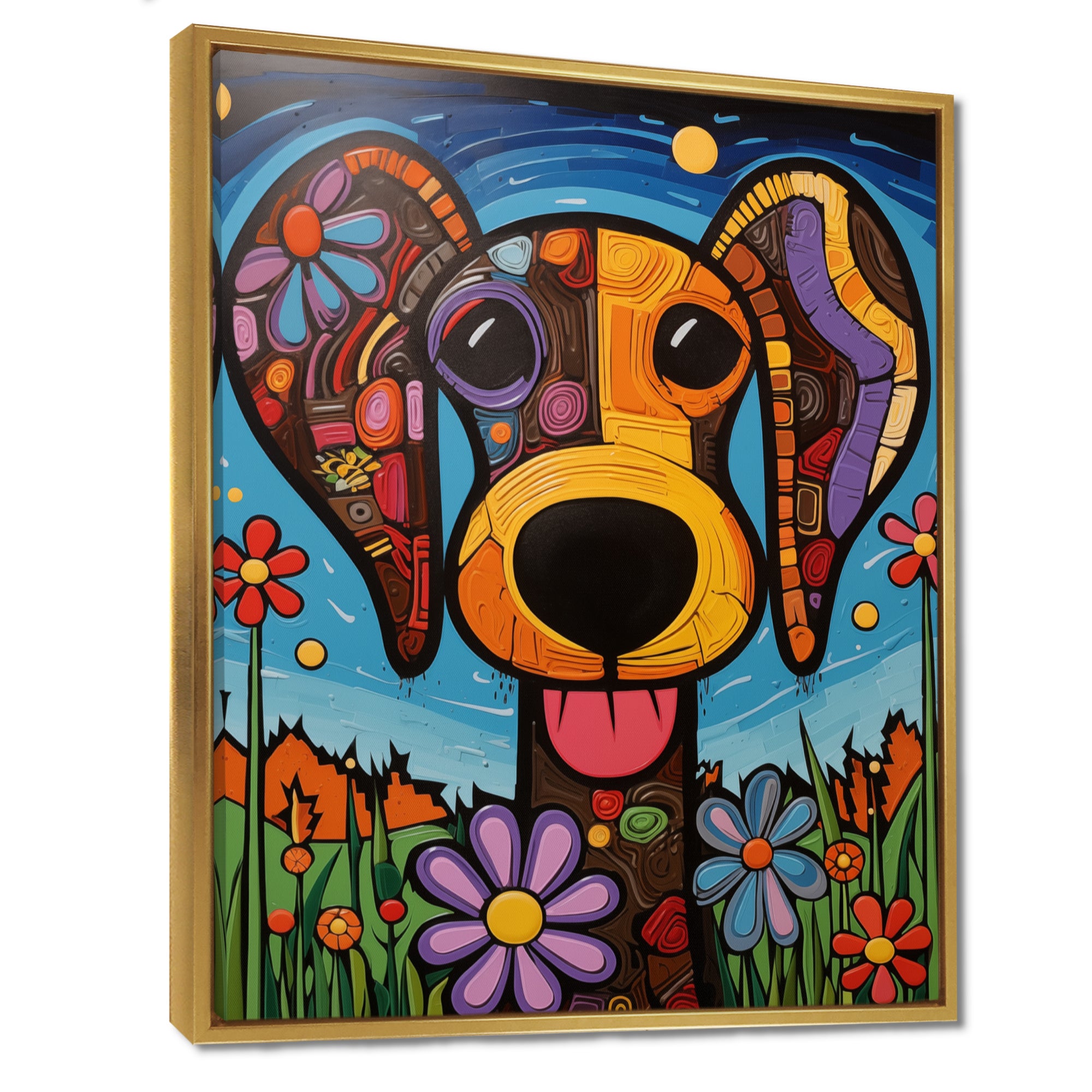 Geometric multicolor flower dog portrait - Dog Canvas Wall Art