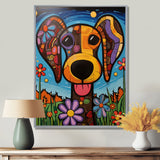 Geometric multicolor flower dog portrait - Dog Canvas Wall Art