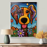 Geometric multicolor flower dog portrait - Dog Canvas Wall Art
