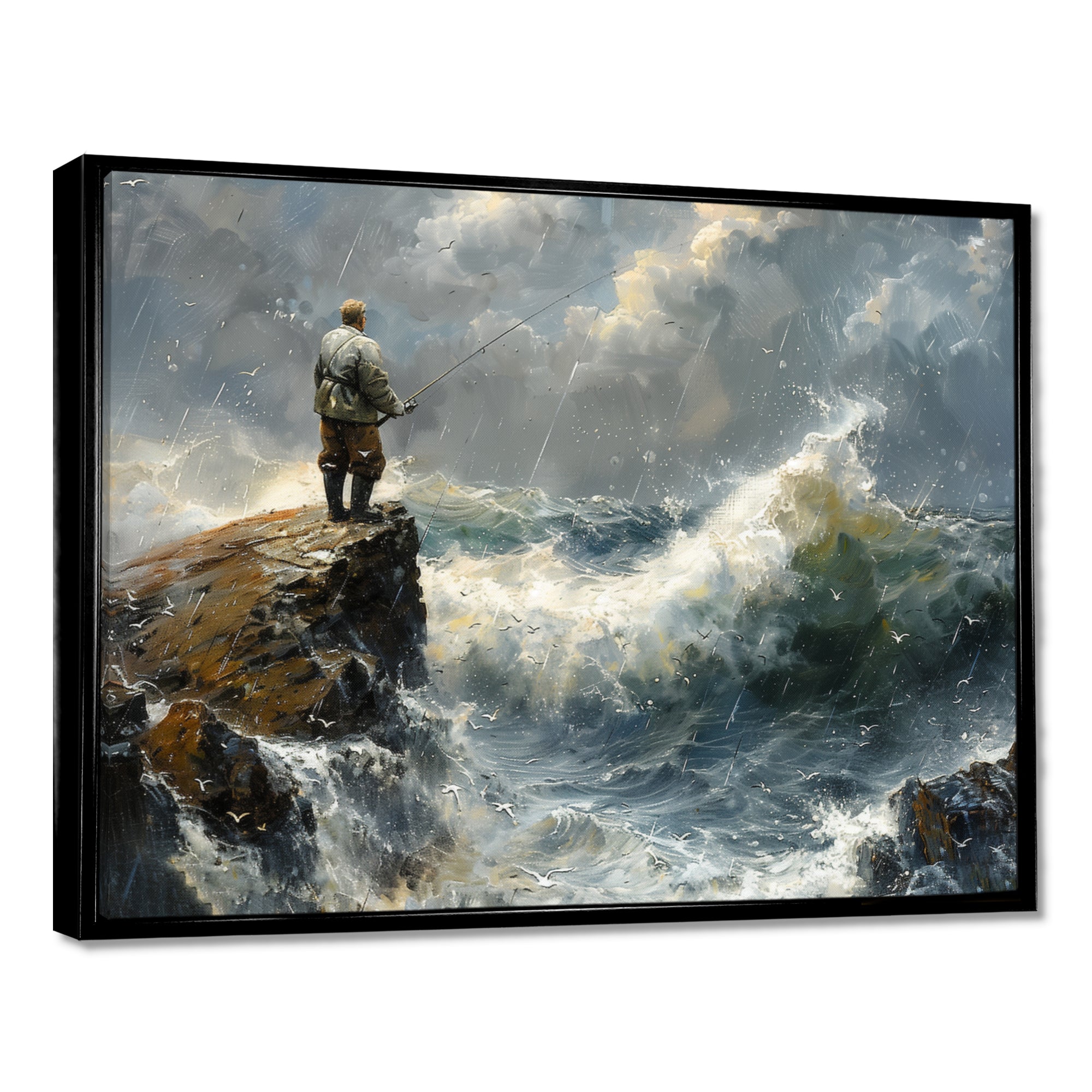 Cliffside Ocean Fishing - Hunting & Fishing Canvas Wall Art