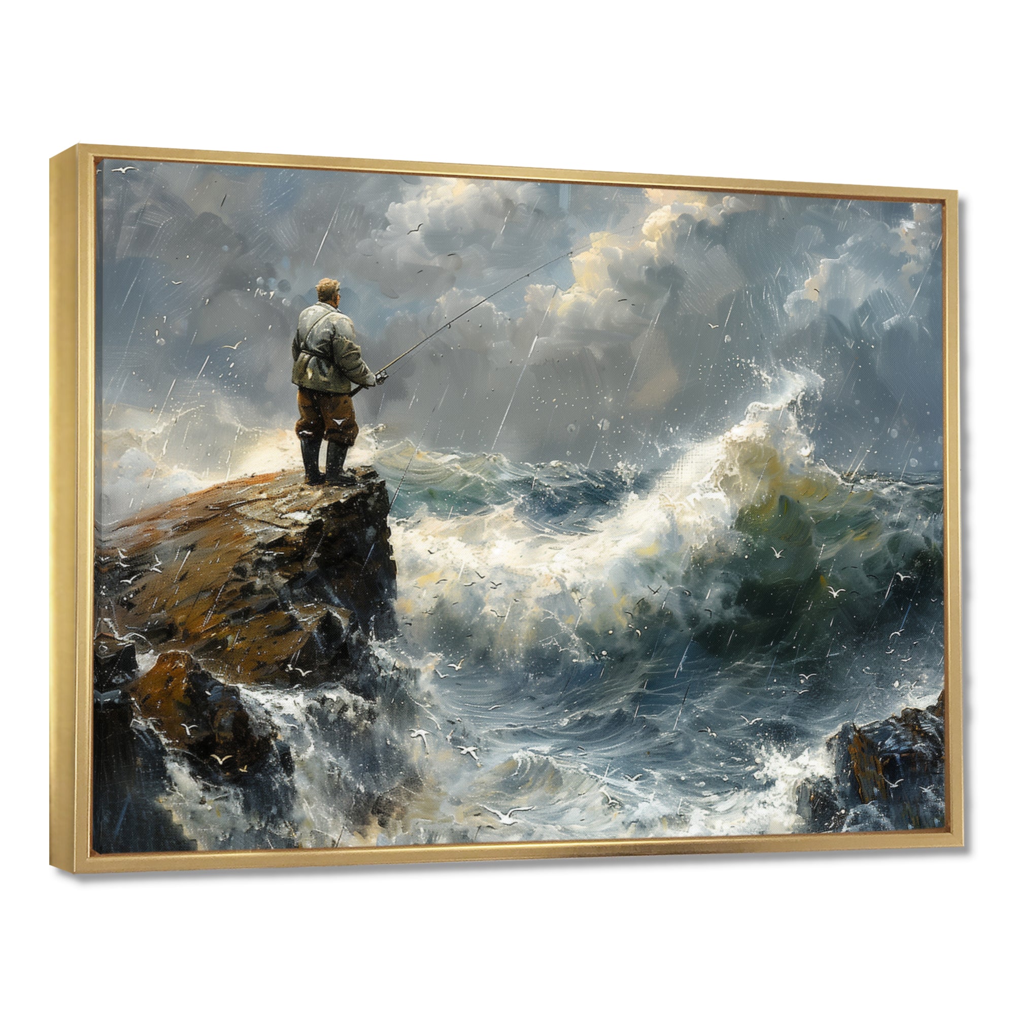 Cliffside Ocean Fishing - Hunting & Fishing Canvas Wall Art