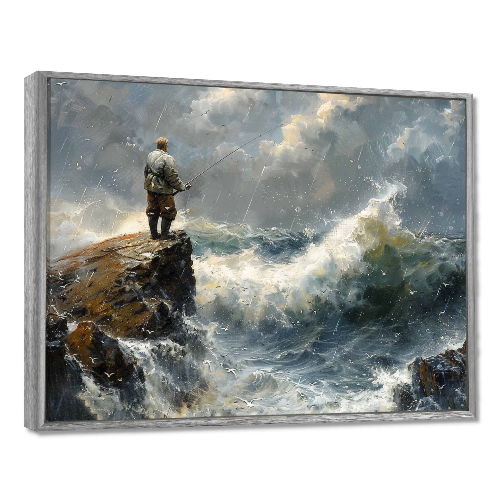Cliffside Ocean Fishing - Hunting & Fishing Canvas Wall Art