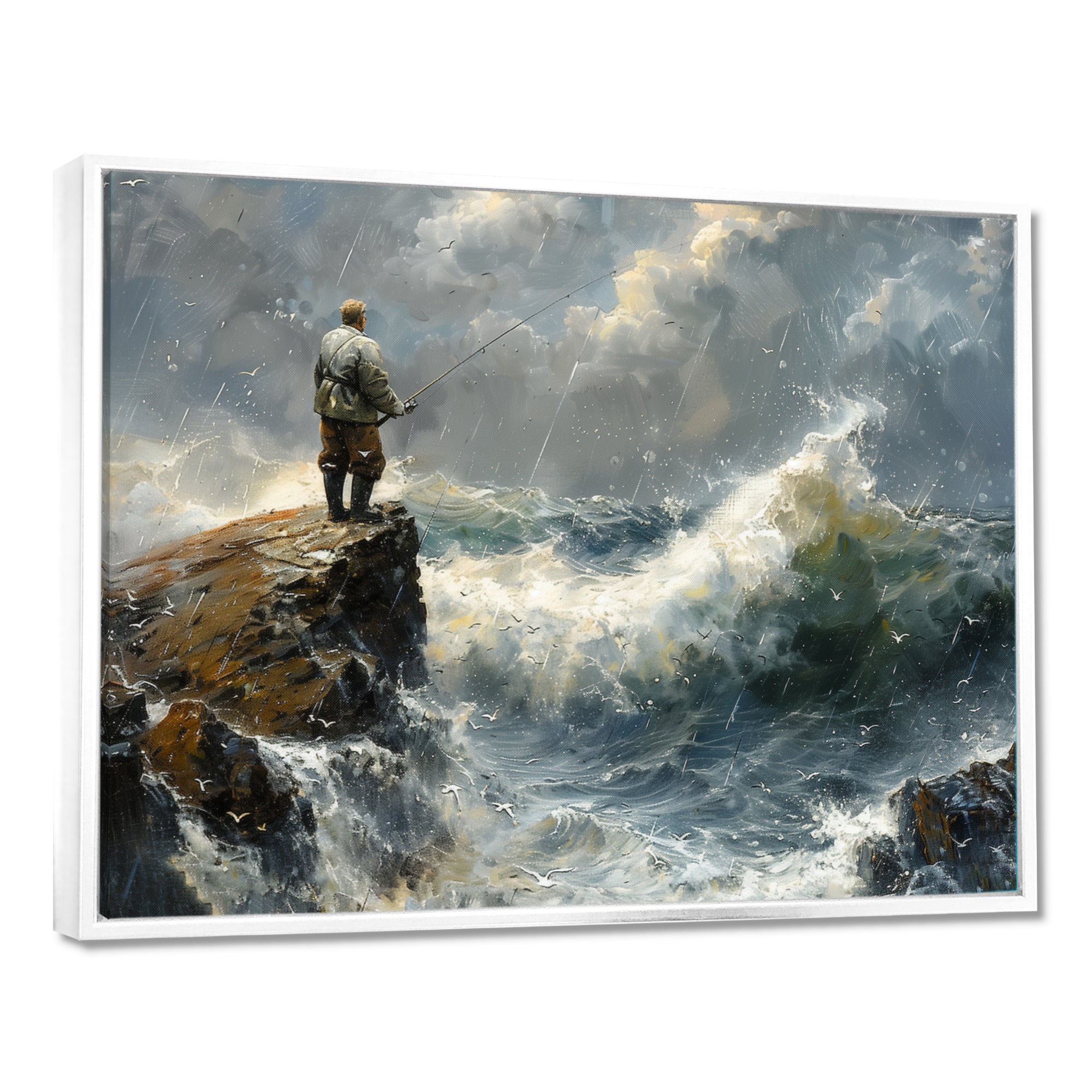 Cliffside Ocean Fishing - Hunting & Fishing Canvas Wall Art