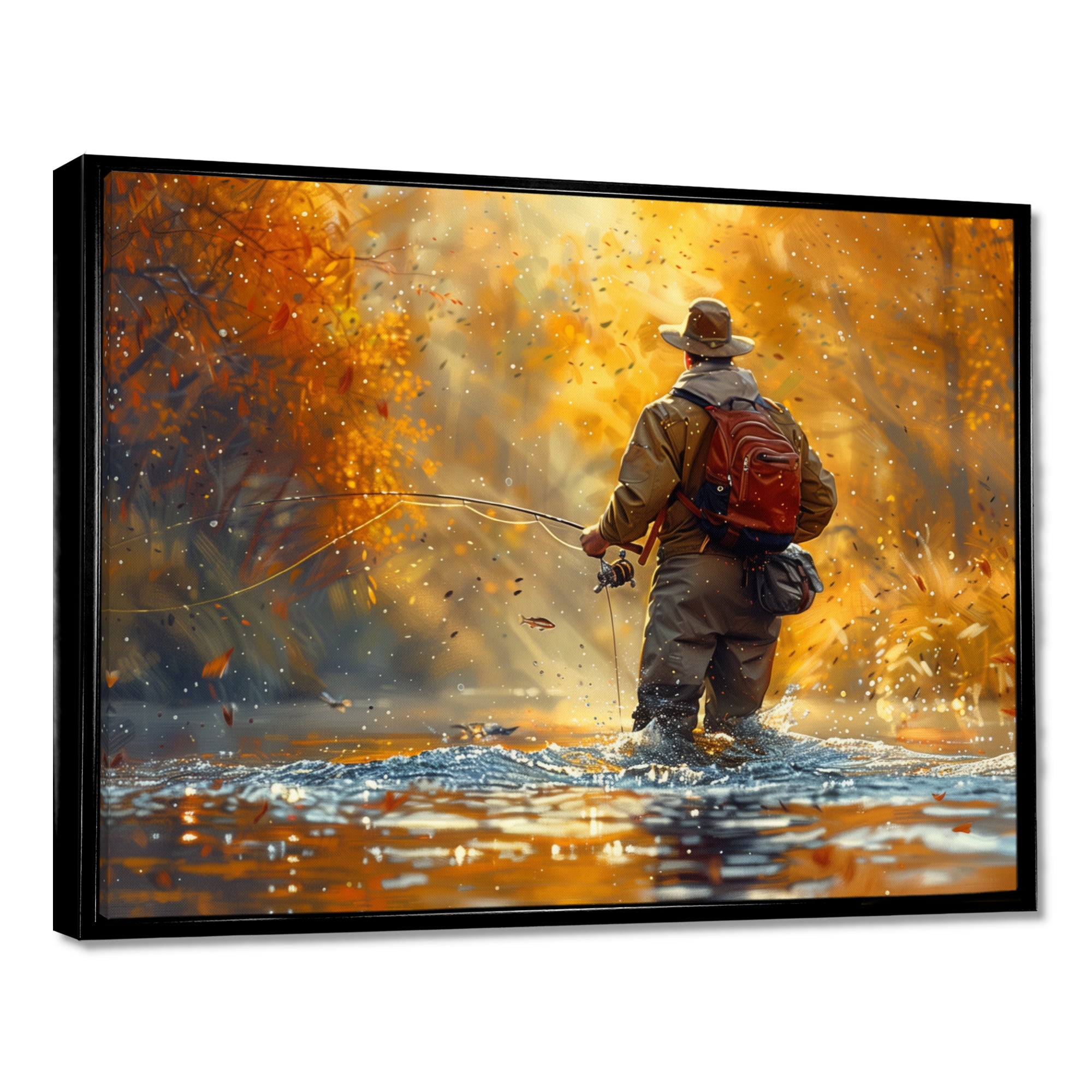 Autumn River Fishing - Hunting & Fishing Canvas Wall Art