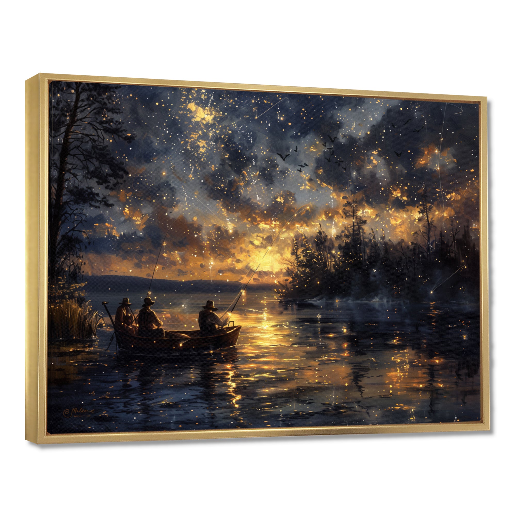 Fishing Under The Starry Night Sky - Hunting & Fishing Canvas Wall Art
