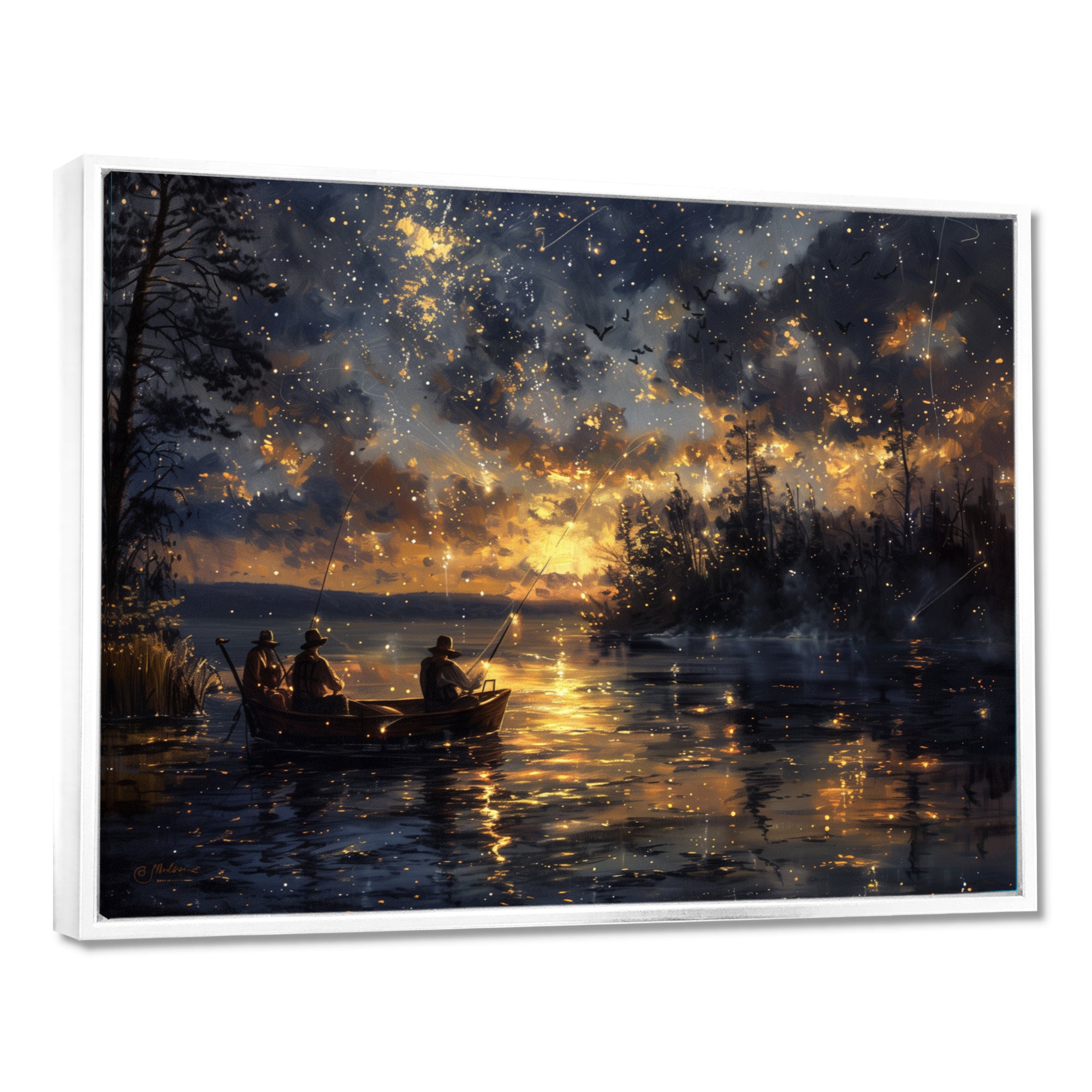 Fishing Under The Starry Night Sky - Hunting & Fishing Canvas Wall Art