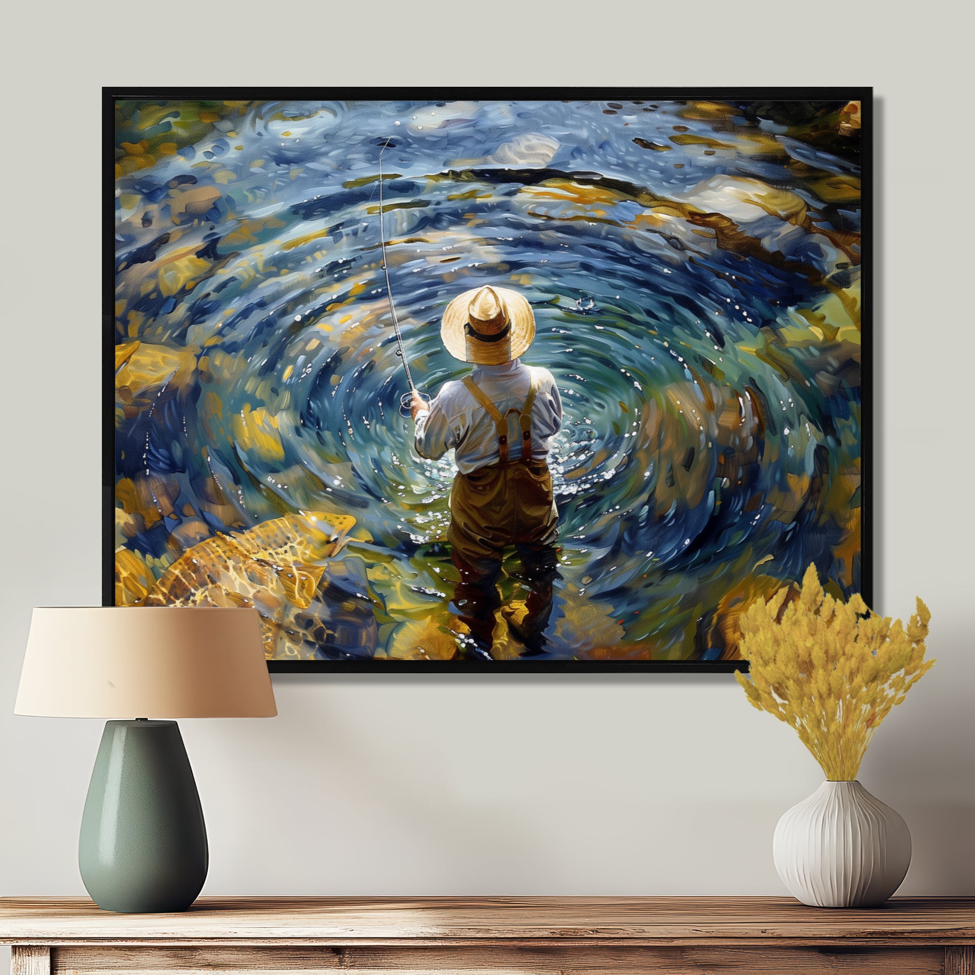 River Trout Fishing In The Mountains I - Hunting & Fishing Canvas Wall Art