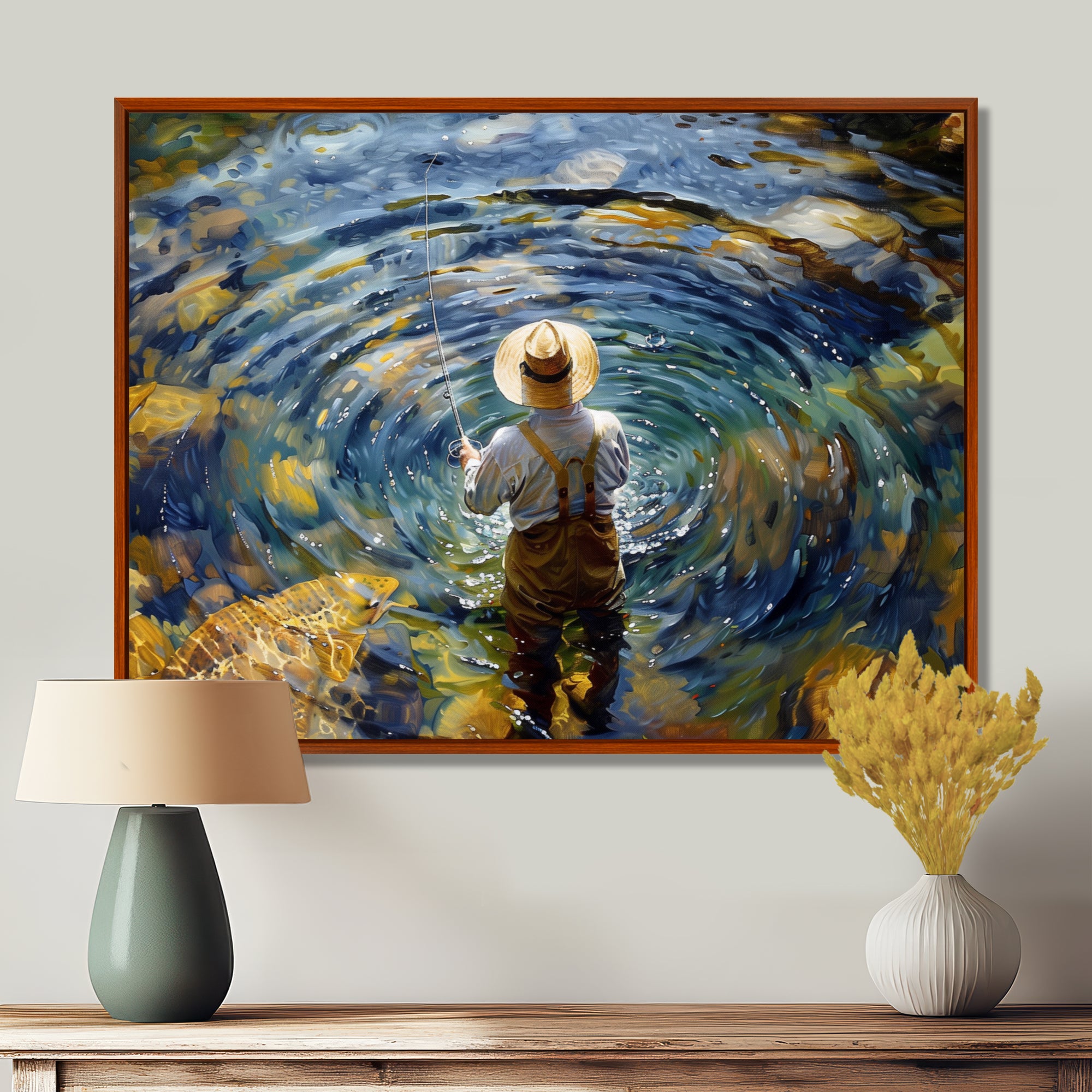 River Trout Fishing In The Mountains I - Hunting & Fishing Canvas Wall Art
