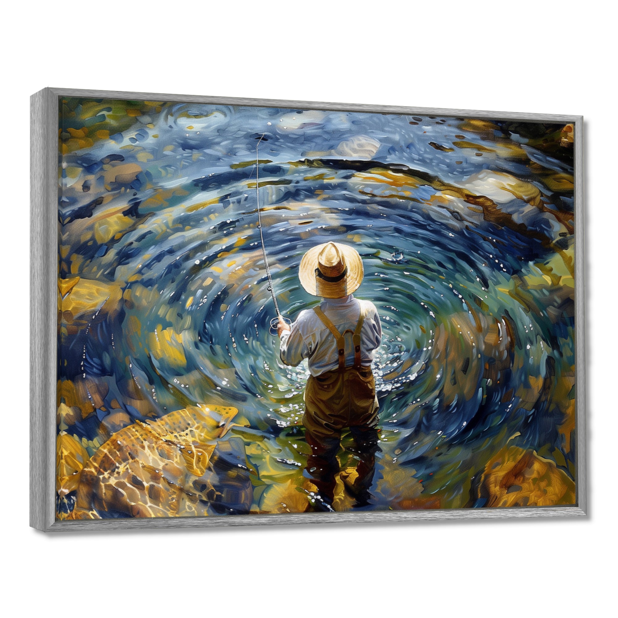 River Trout Fishing In The Mountains I - Hunting & Fishing Canvas Wall Art
