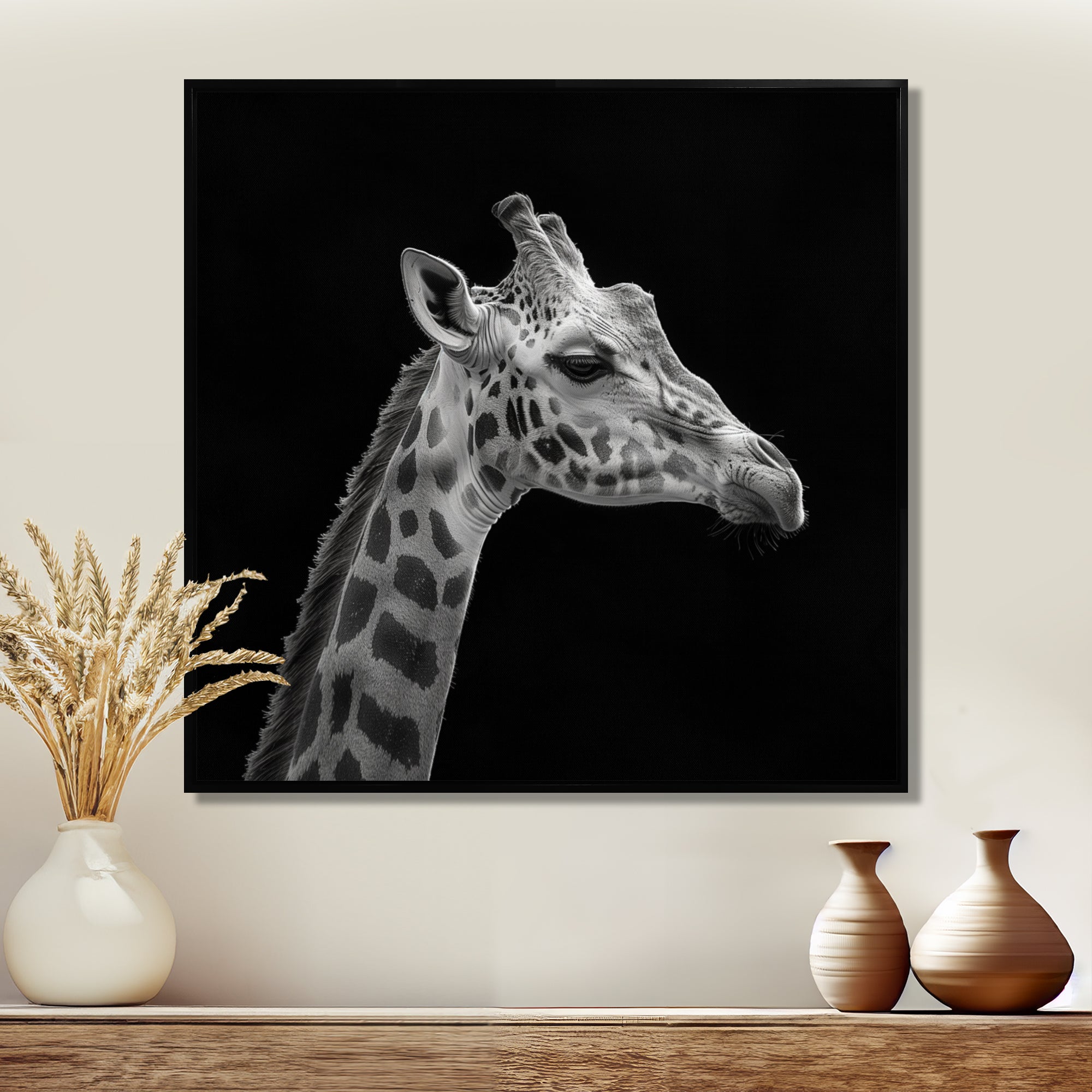 Giraffe profile on black - Gray Giraffe Wall Art